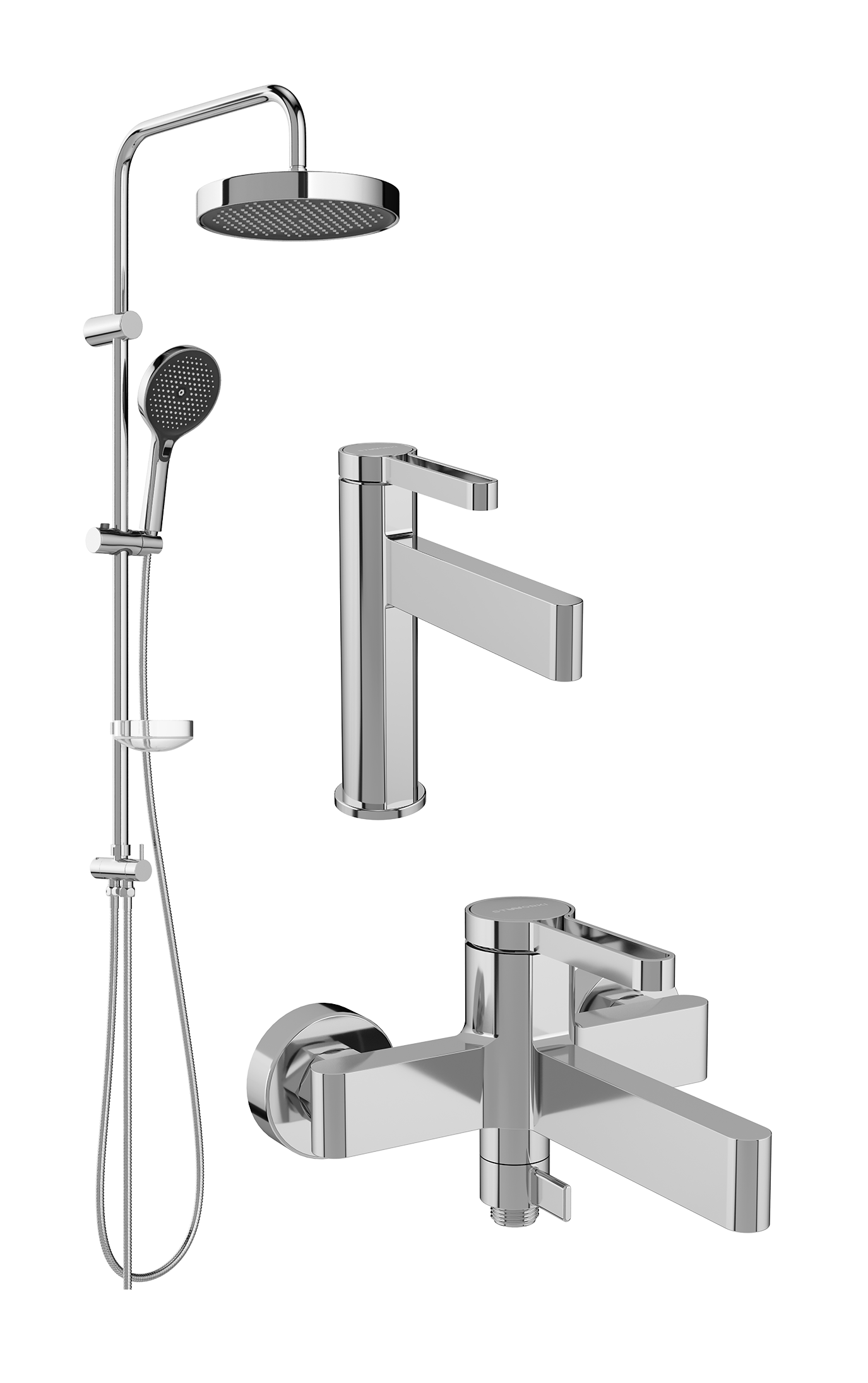 Комплект для ванной Смеситель STWORKI Лександ S09010CR хром + Стойка Монтре S30180CR + Смеситель S09100CR хром