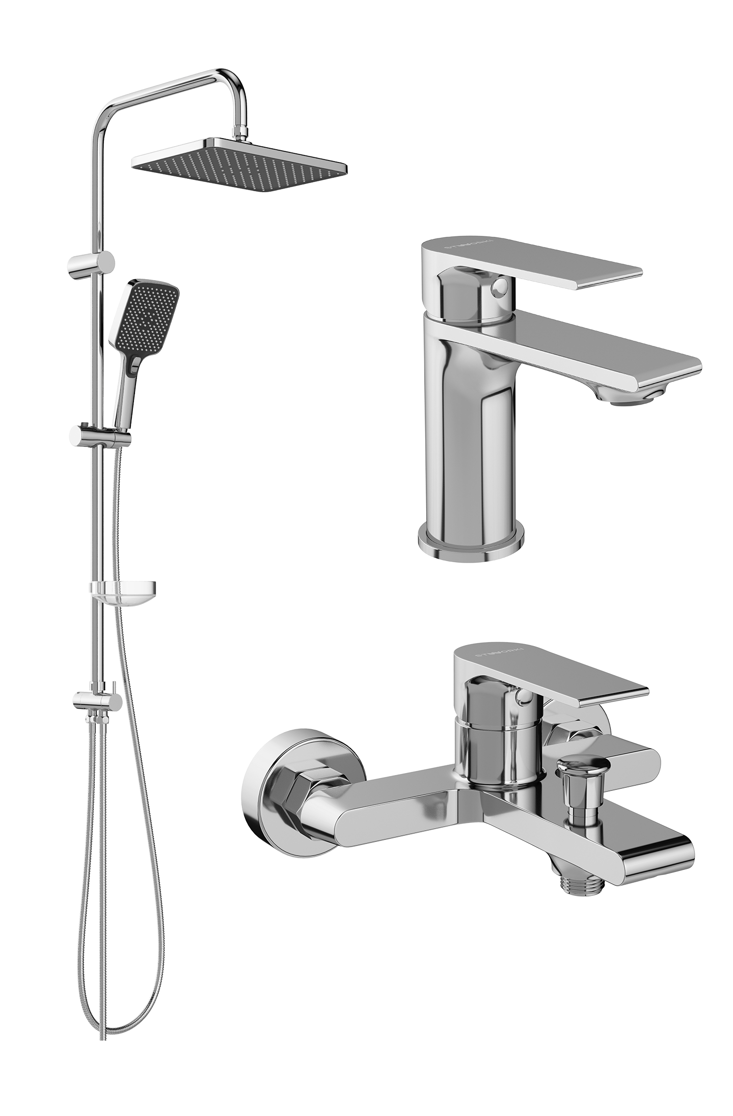 Комплект для ванной Смеситель STWORKI Колдинг S32010CR хром + Стойка S32180CR хром + Смеситель S32100CR хром