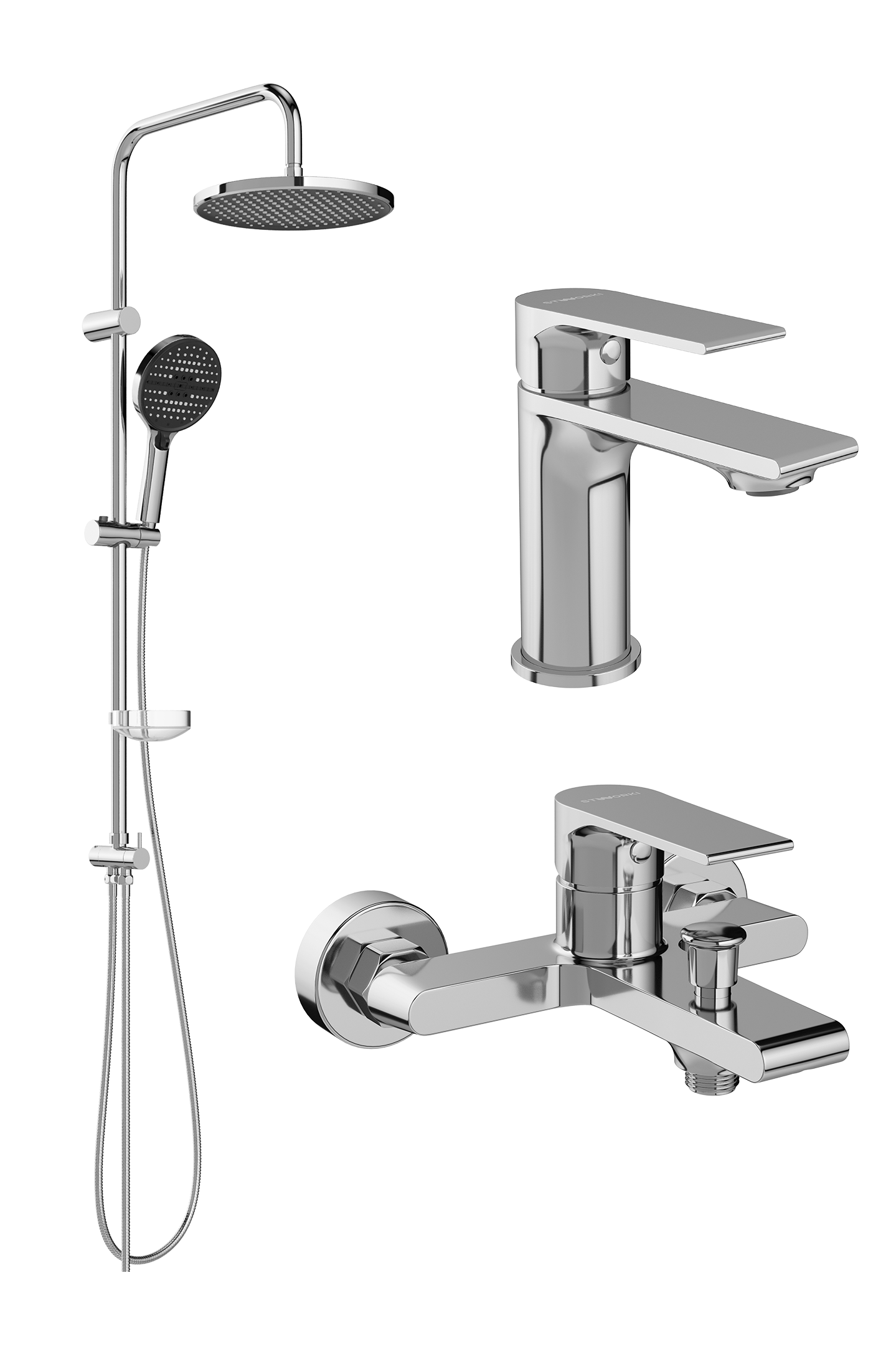 Комплект для ванной Смеситель STWORKI Колдинг S32010CR хром + Стойка Хальмстад S15180CR хром + Смеситель S32100CR хром