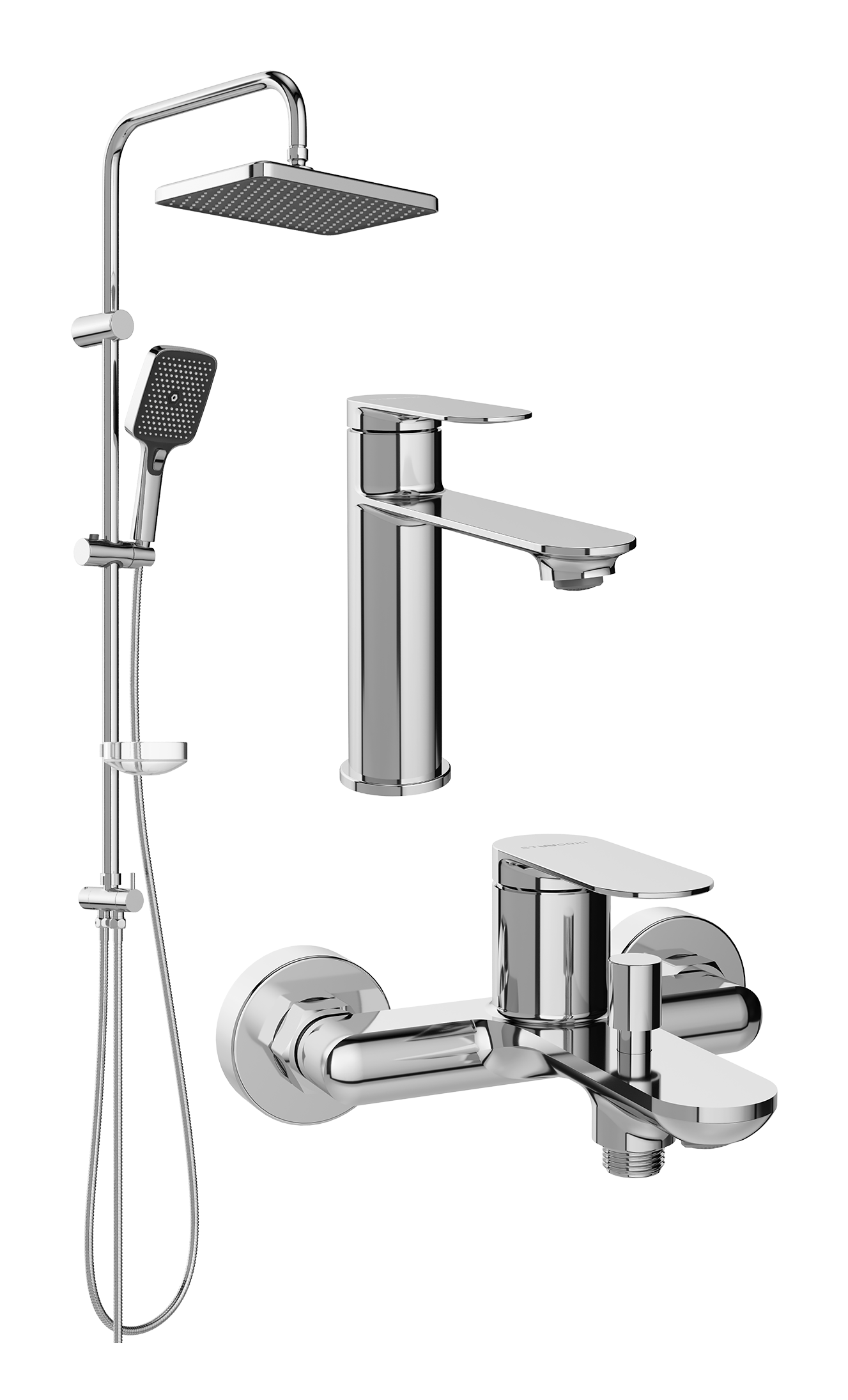 Комплект для ванной Смеситель STWORKI Сортланд S10010CR хром + Стойка Вестерос S26180CR хром + Смеситель S10100CR хром