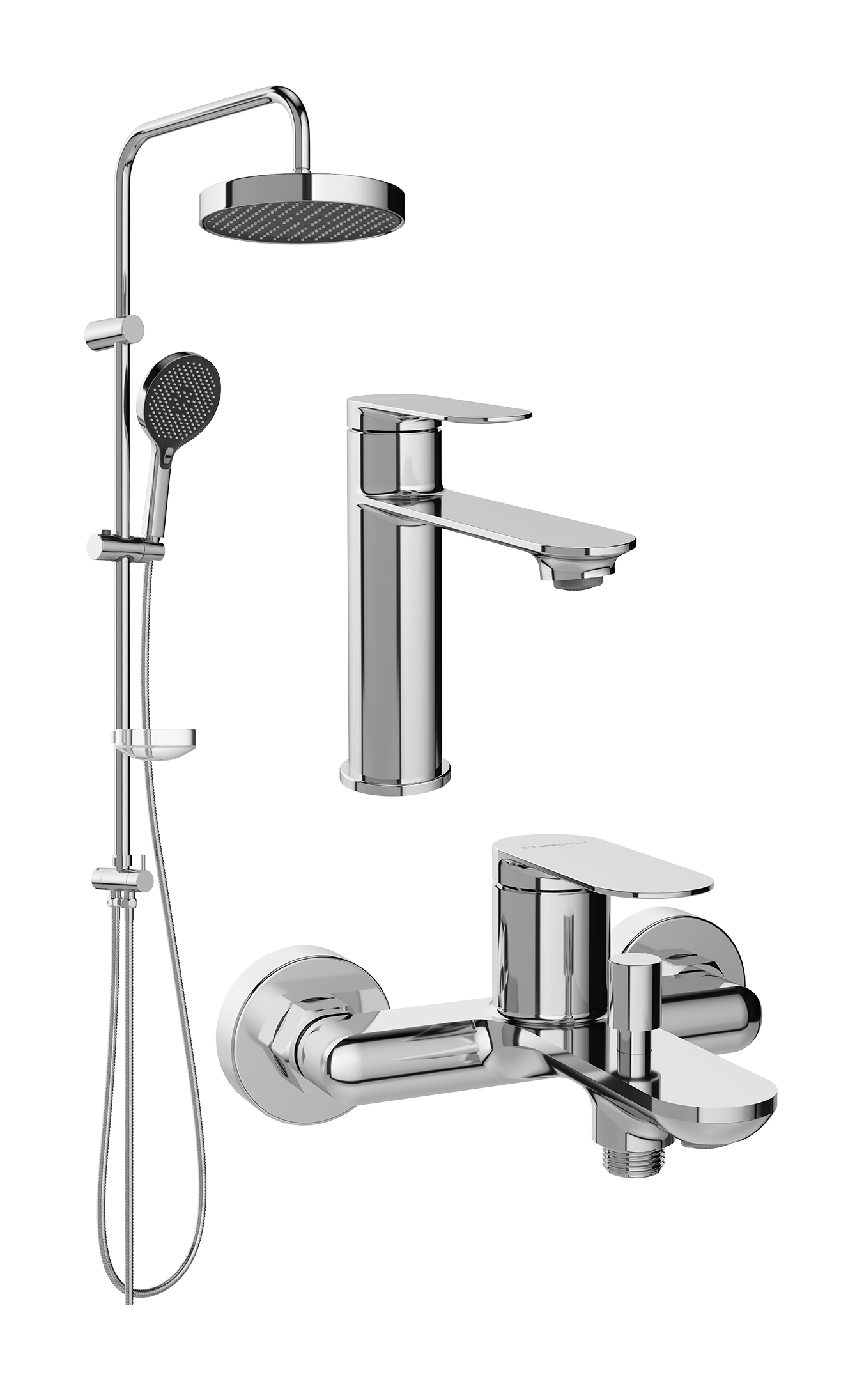 Комплект для ванной Смеситель STWORKI Сортланд S10010CR хром + Стойка Молде S23180CR хром + Смеситель S10100CR хром