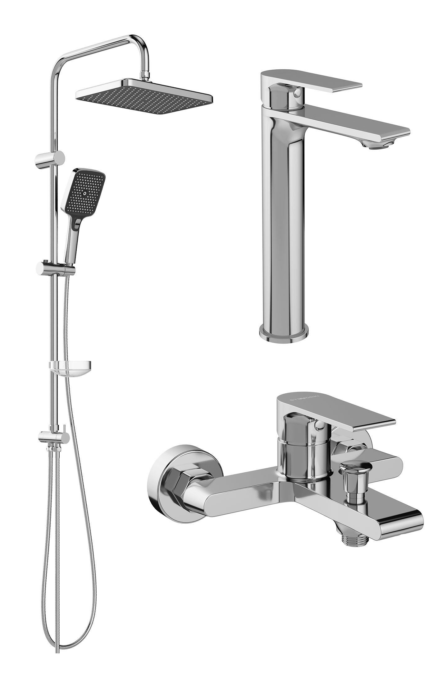 Комплект для ванной Смеситель STWORKI Колдинг S32020CR хром + Стойка Вестерос S26180CR хром + Смеситель S32100CR хром