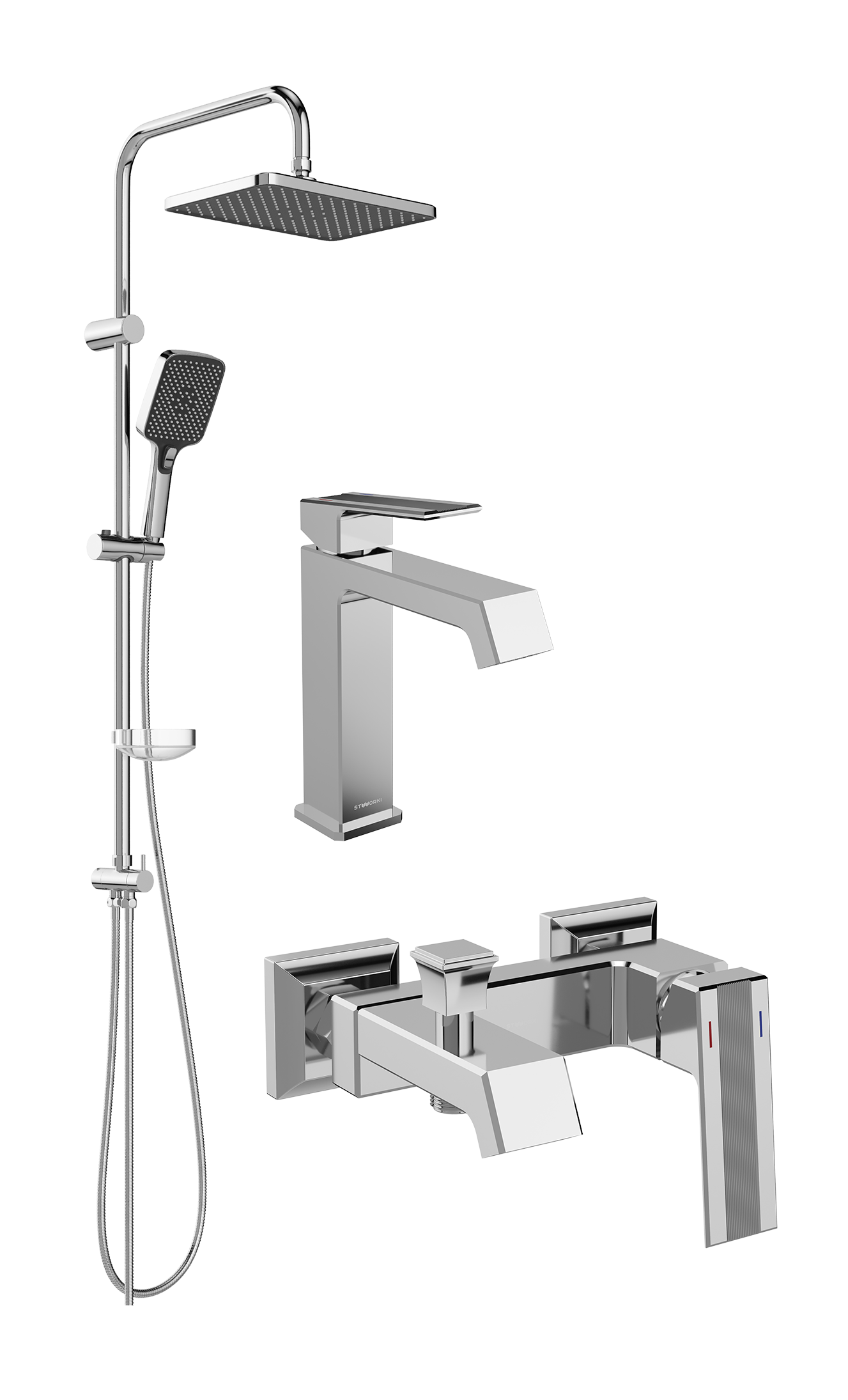 Комплект для ванной Смеситель STWORKI Оденсе S12010CR хром + Стойка Колдинг S32180CR хром + Смеситель S12100CR хром