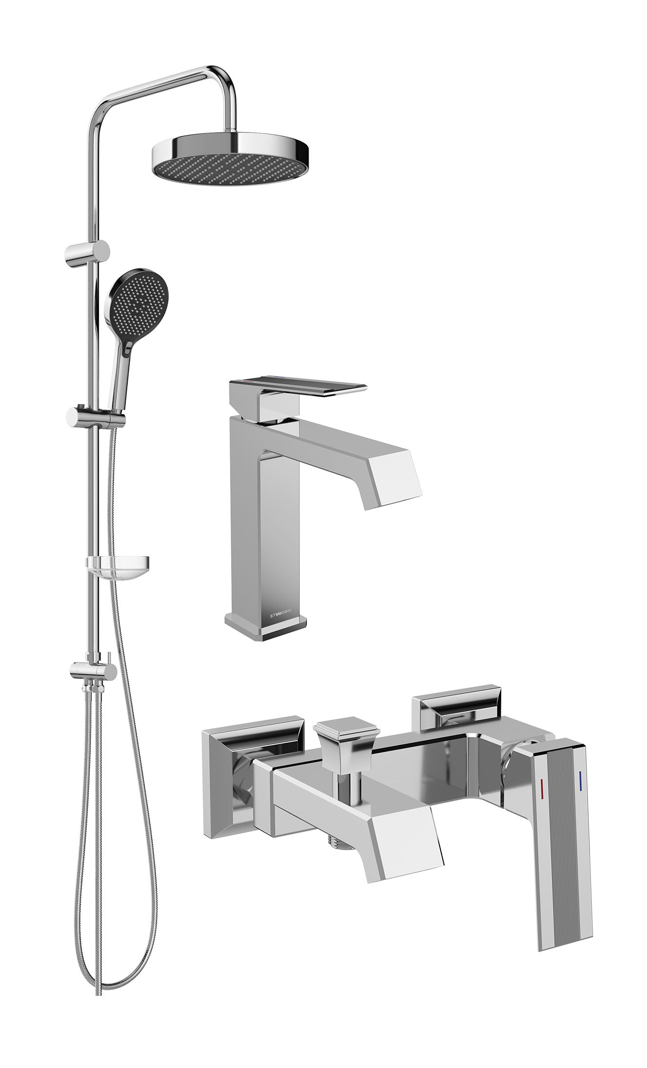 Комплект для ванной Смеситель STWORKI Оденсе S12010CR хром + Стойка Молде S23180CR хром + Смеситель S12100CR хром
