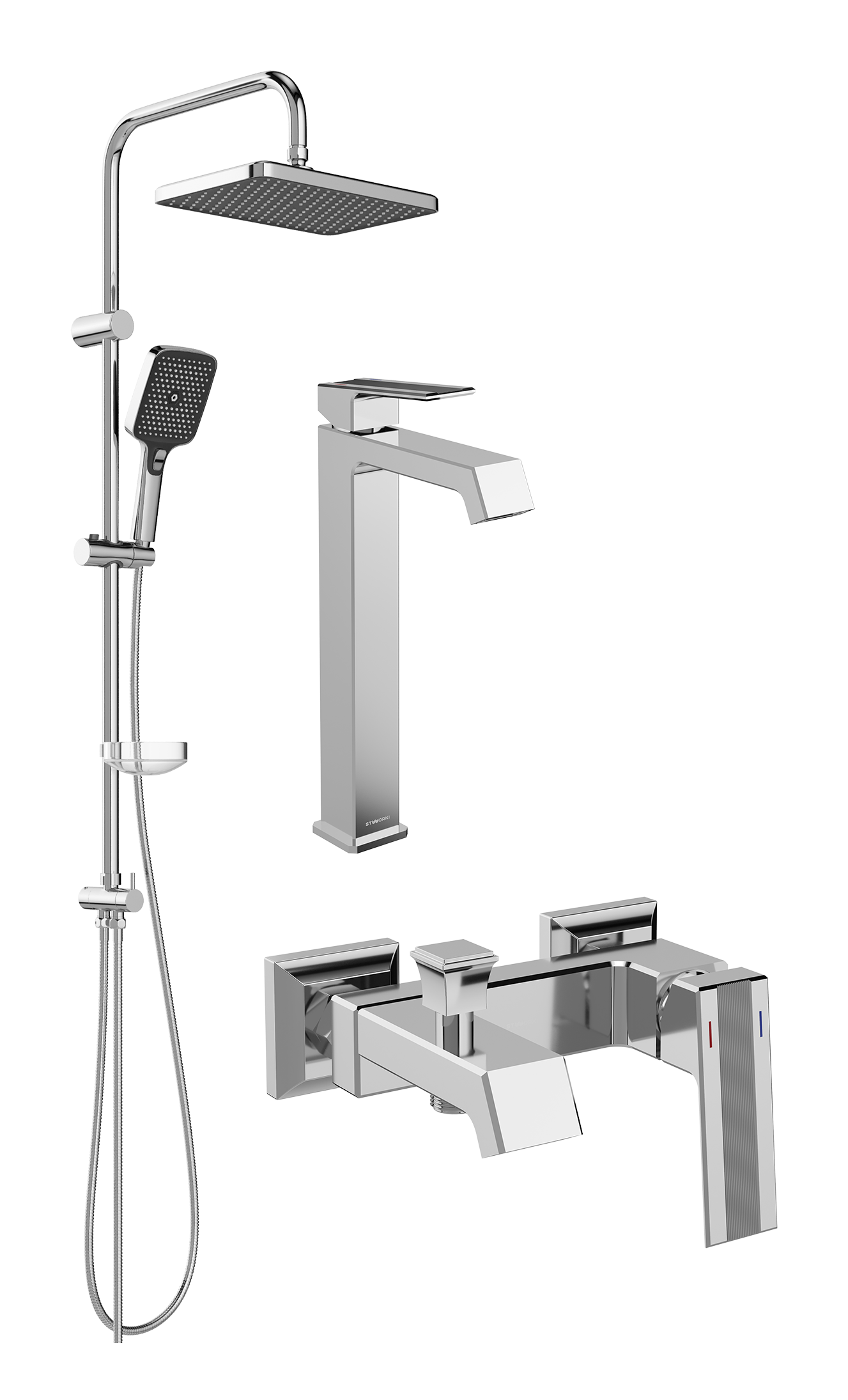 Комплект для ванной Смеситель STWORKI Оденсе S12020CR хром + Стойка Вестерос S26180CR хром + Смеситель S12100CR хром
