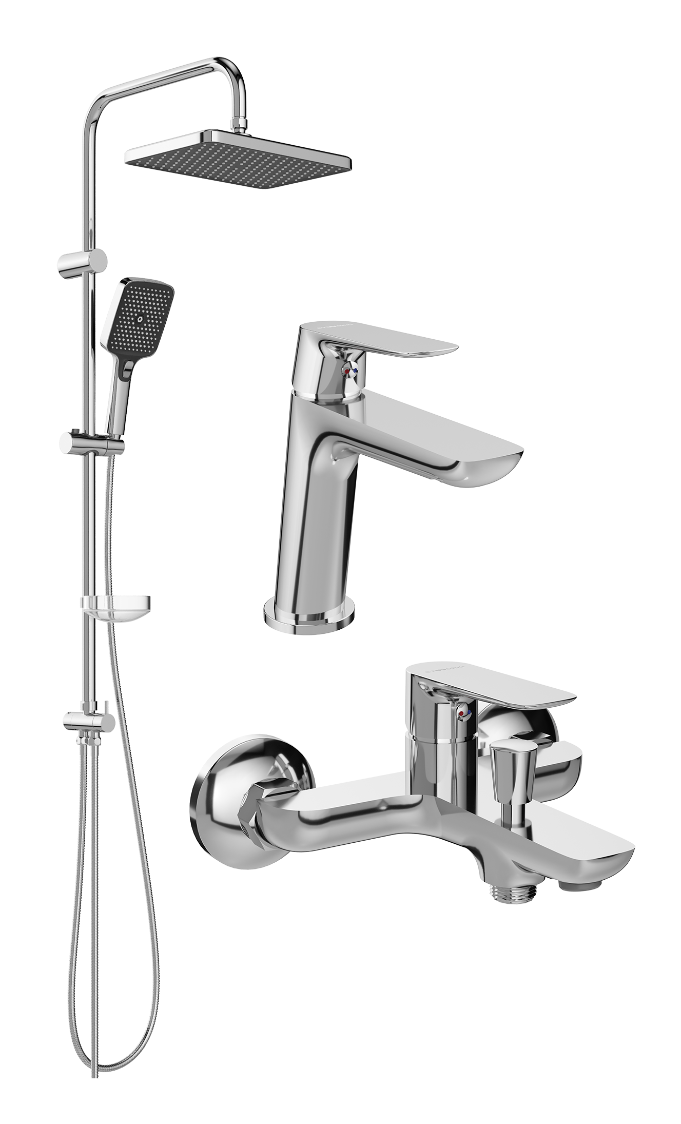 Комплект для ванной Смеситель STWORKI Сторвик S14010CR хром + Стойка Вестерос S26180CR хром + Смеситель S14100CR хром