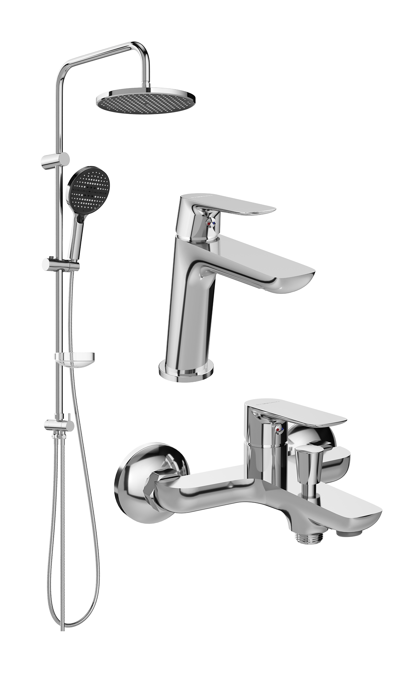 Комплект для ванной Смеситель STWORKI Сторвик S14010CR хром + Стойка Хальмстад S15180CR хром + Смеситель S14100CR хром