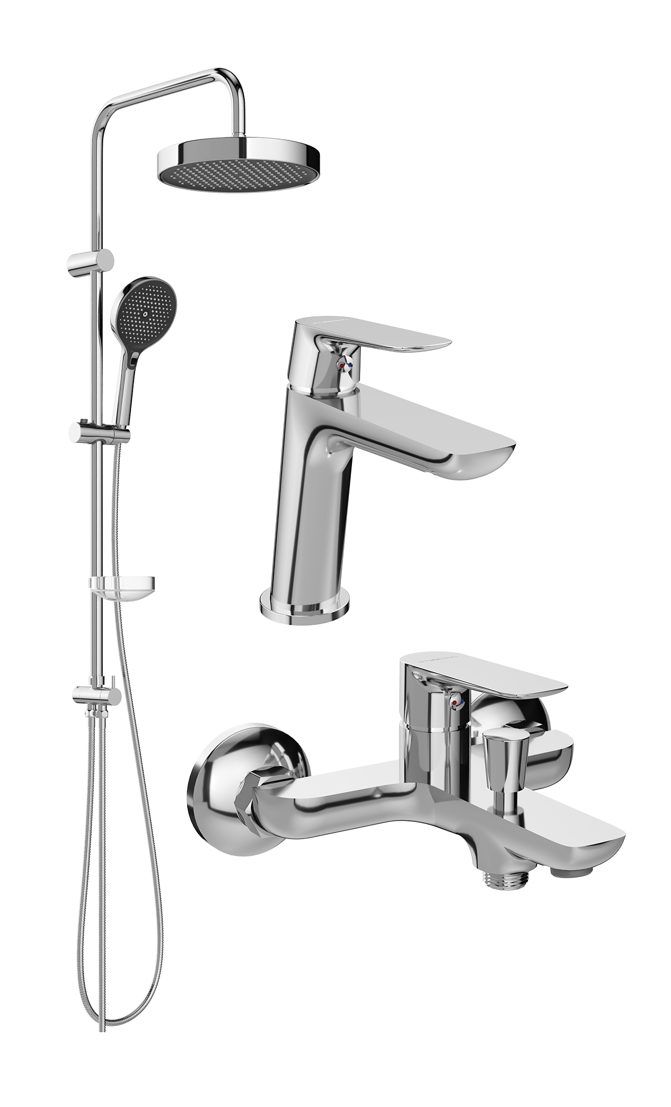 Комплект для ванной Смеситель STWORKI Сторвик S14010CR хром + Стойка Монтре S30180CR + Смеситель S14100CR хром