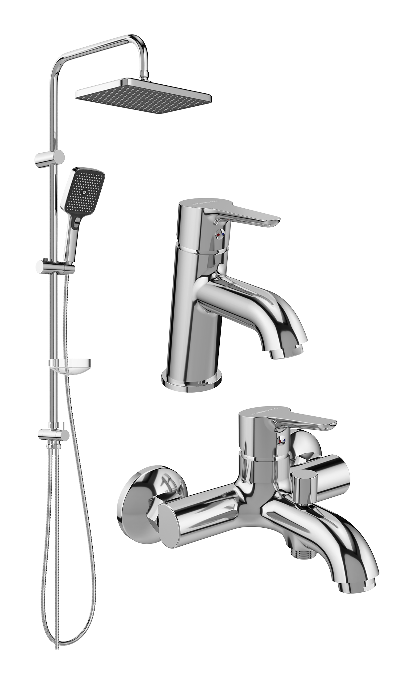 Комплект для ванной Смеситель STWORKI Хальмстад S15010CR хром + Стойка Вестерос S26180CR хром + Смеситель S15100CR хром