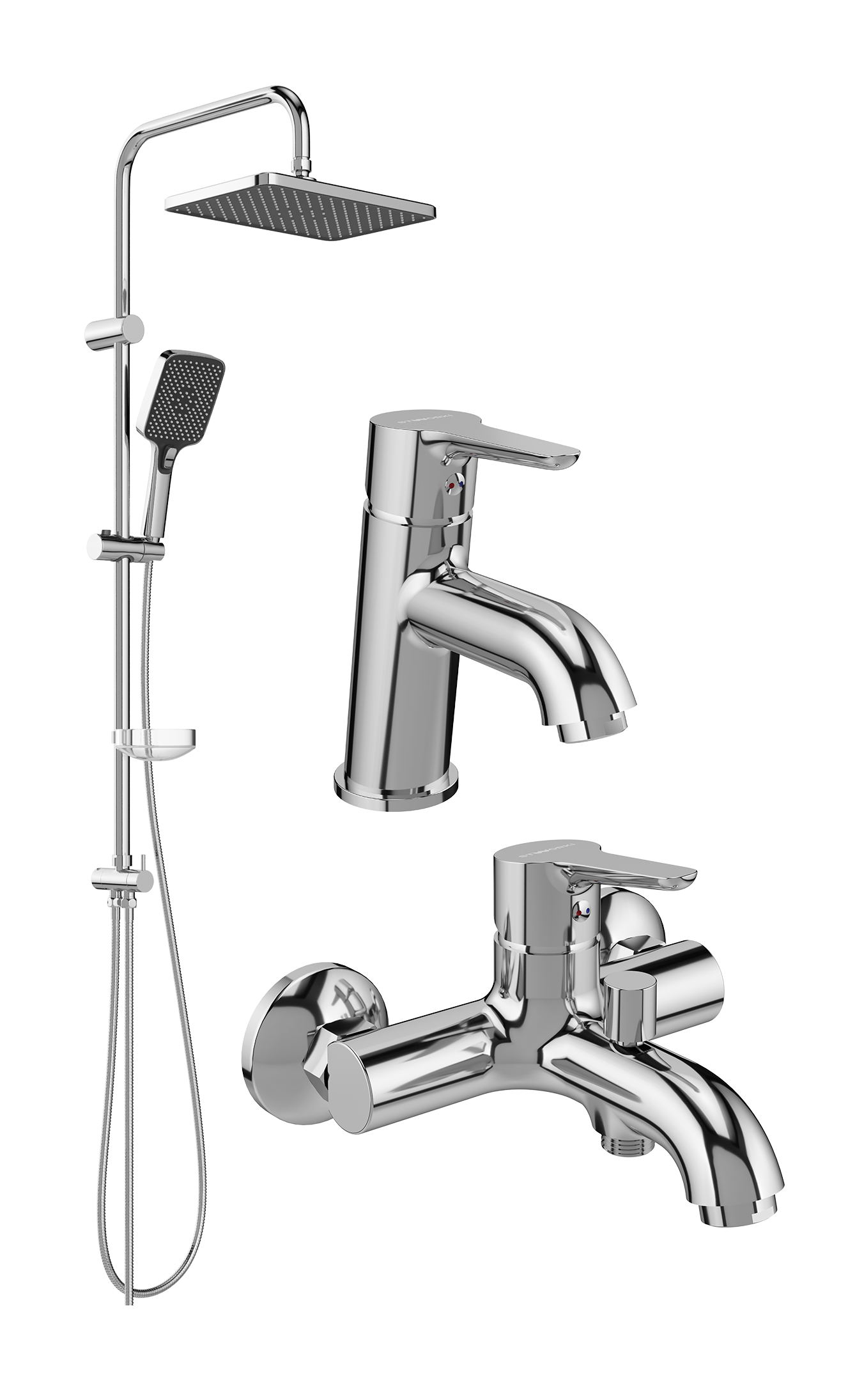 Комплект для ванной Смеситель STWORKI Хальмстад S15010CR хром + Стойка Колдинг S32180CR хром + Смеситель S15100CR хром