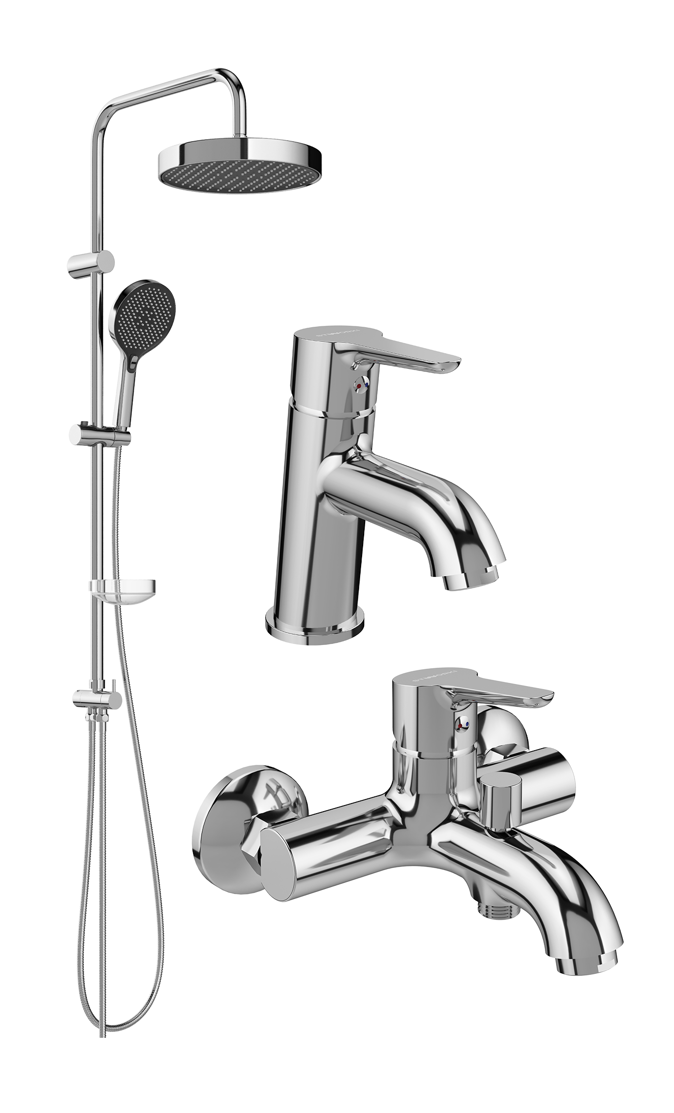 Комплект для ванной Смеситель STWORKI Хальмстад S15010CR хром + Стойка Молде S23180CR хром + Смеситель S15100CR хром