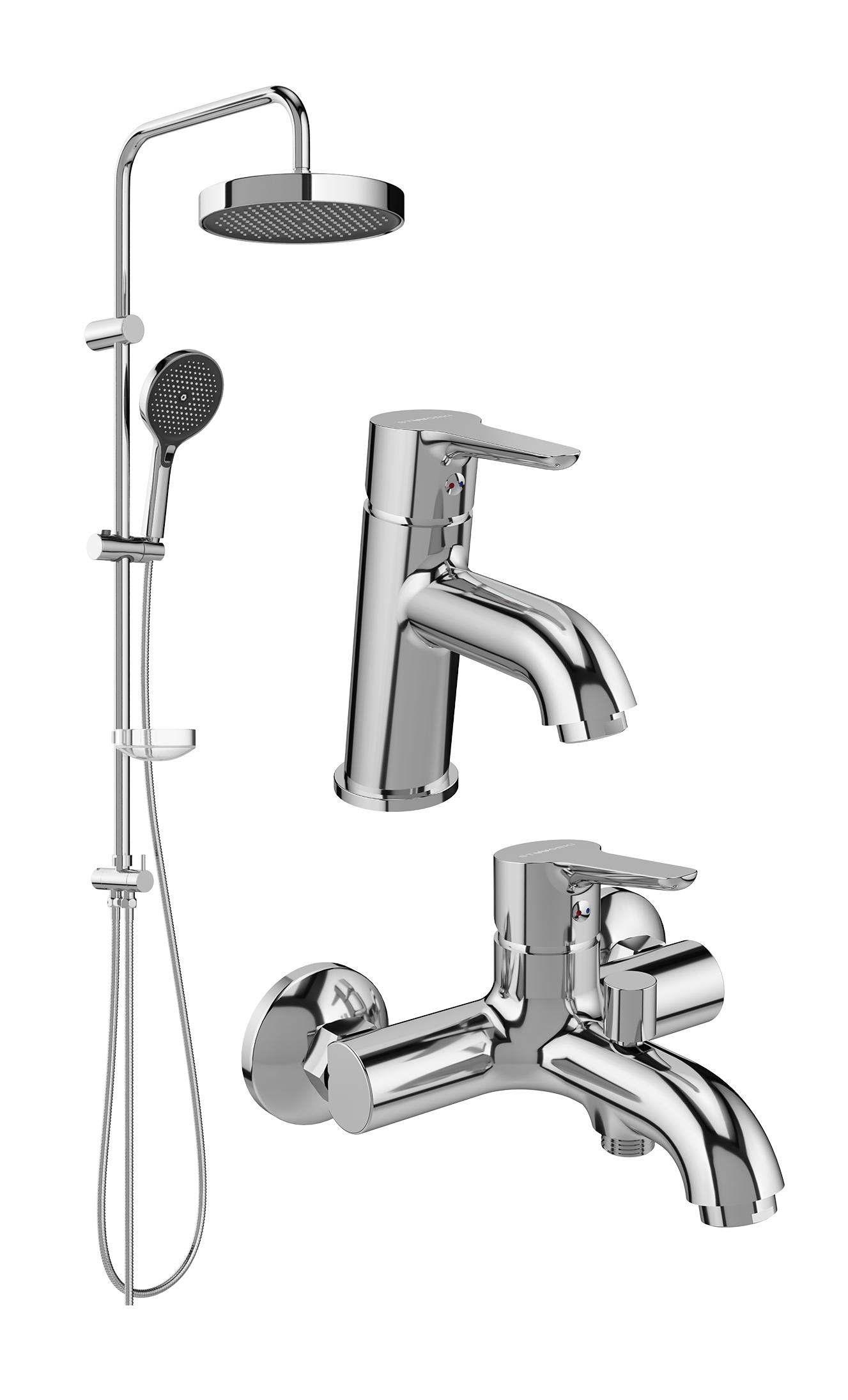 Комплект для ванной Смеситель STWORKI Хальмстад S15010CR хром + Стойка Монтре S30180CR + Смеситель S15100CR хром
