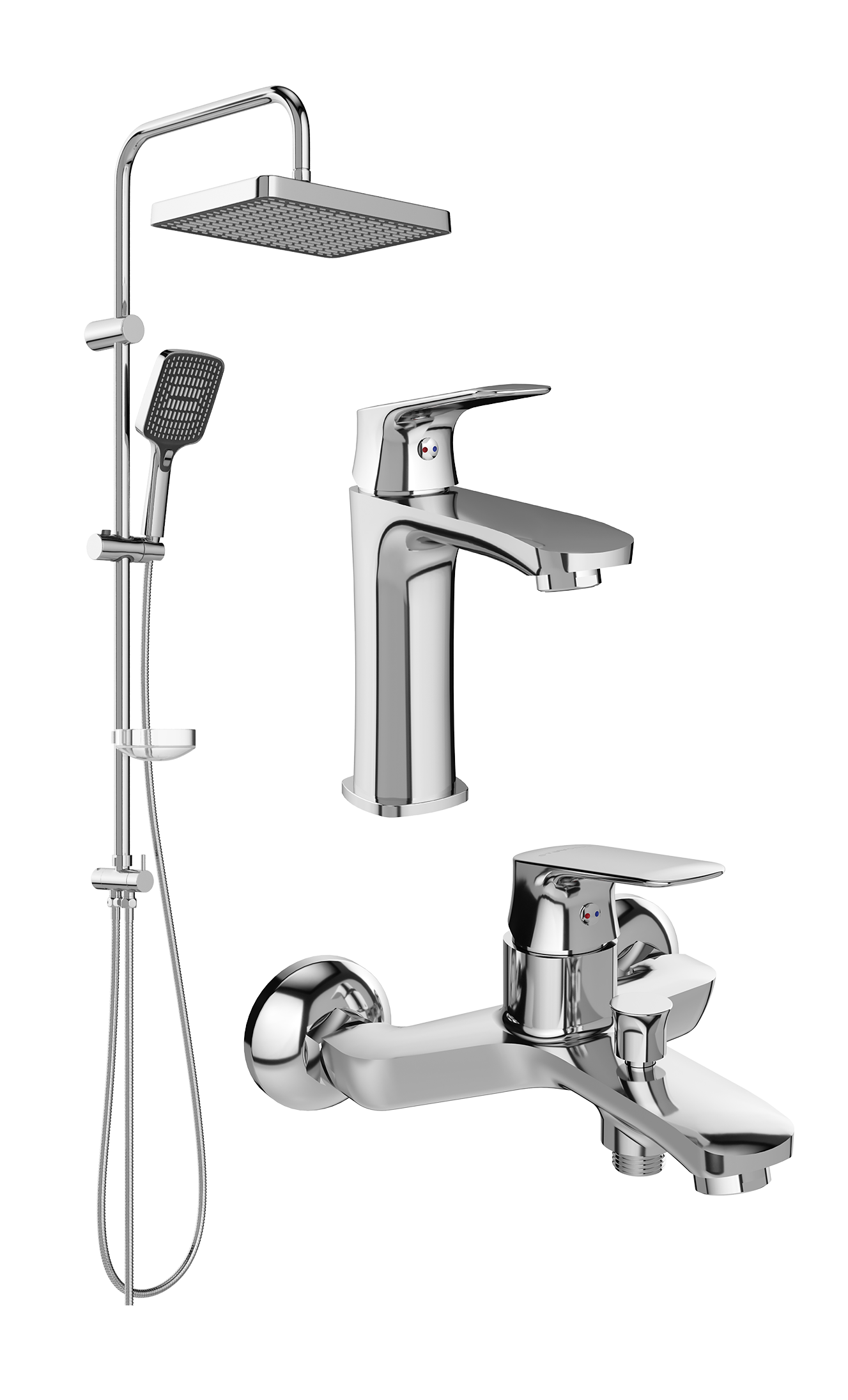 Комплект для ванной Смеситель STWORKI Ши S16010CR хром + Стойка Хадстен S17180CR хром + Смеситель S16100CR хром