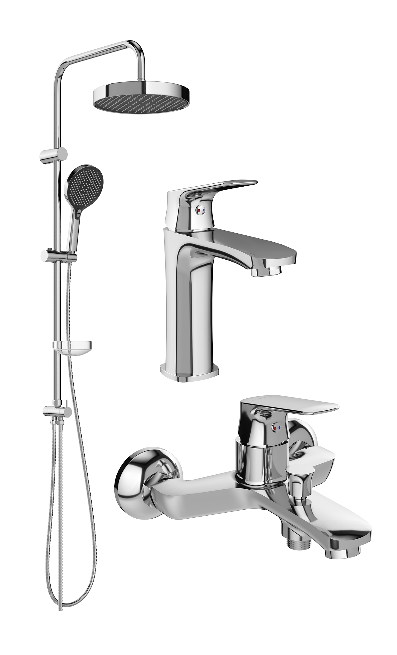 Комплект для ванной Смеситель STWORKI Ши S16010CR хром + Стойка Молде S23180CR хром + Смеситель S16100CR хром