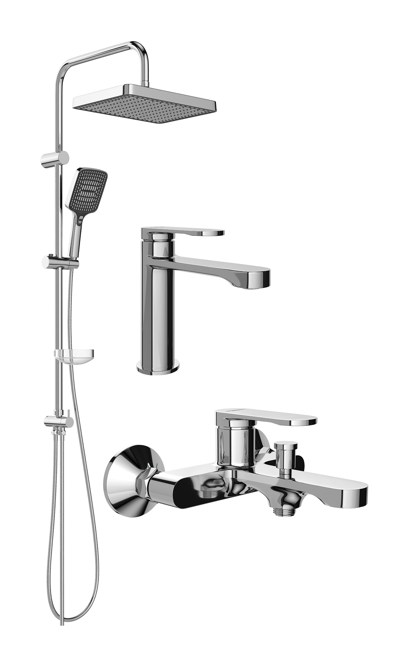 Комплект для ванной Смеситель STWORKI Ноттвиль S34010CR, хром + Стойка Хадстен S17180CR, хром + Смеситель S34100CR, хром