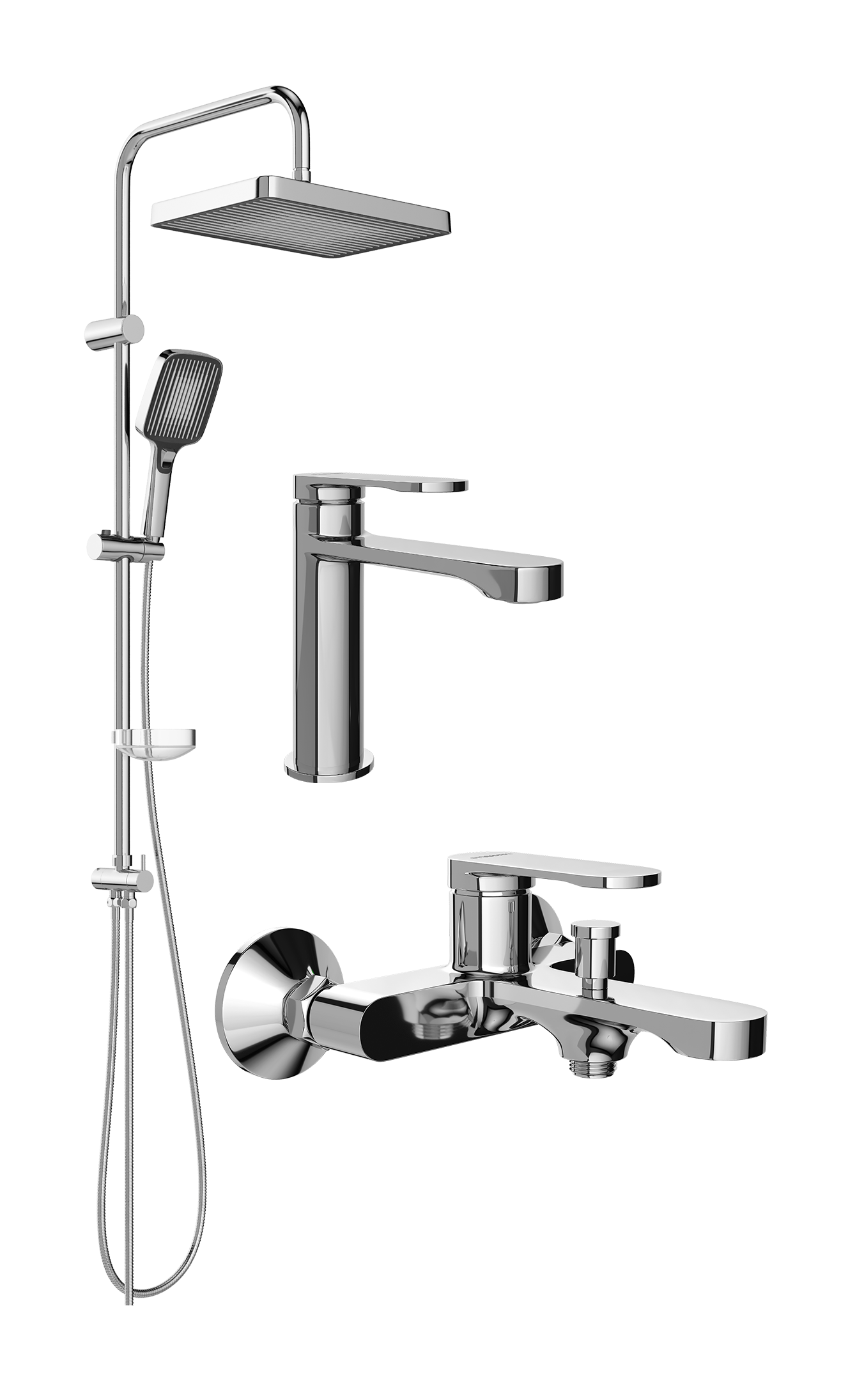 Комплект для ванной Смеситель STWORKI Ноттвиль S34010CR, хром + Стойка Берген S21180CR, хром + Смеситель S34100CR, хром