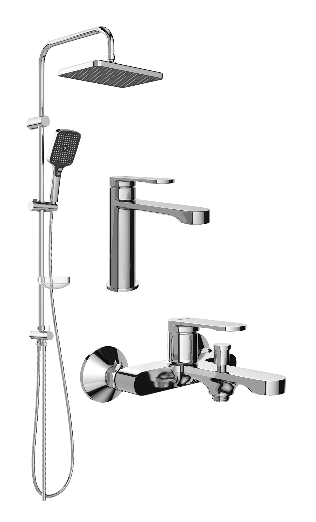 Комплект для ванной Смеситель STWORKI Ноттвиль S34010CR, хром + Стойка Вестерос S26180CR, хром + Смеситель S34100CR, хром