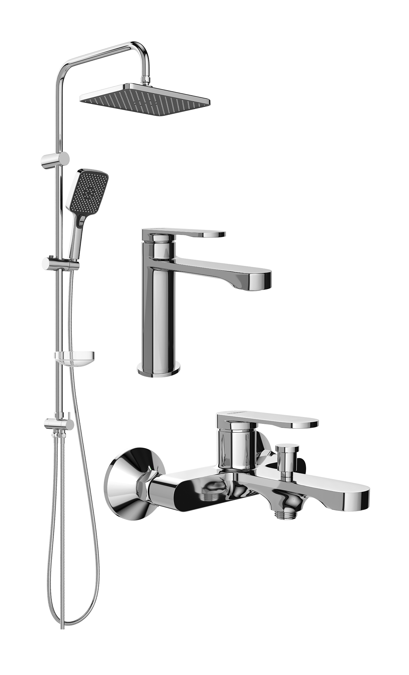 Комплект для ванной Смеситель STWORKI Ноттвиль S34010CR, хром + Стойка Колдинг S32180CR, хром + Смеситель S34100CR, хром
