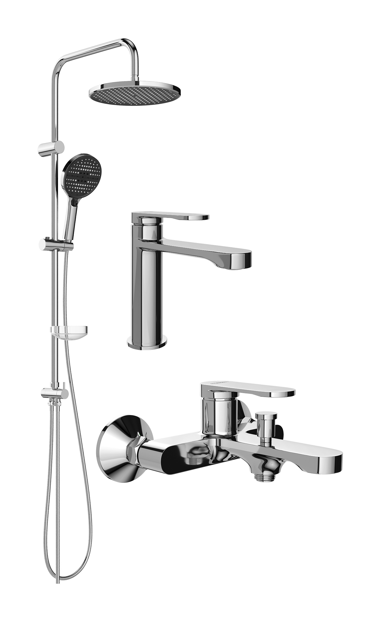 Комплект для ванной Смеситель STWORKI Ноттвиль S34010CR хром + Стойка Хальмстад S15180CR хром + Смеситель S34100CR хром