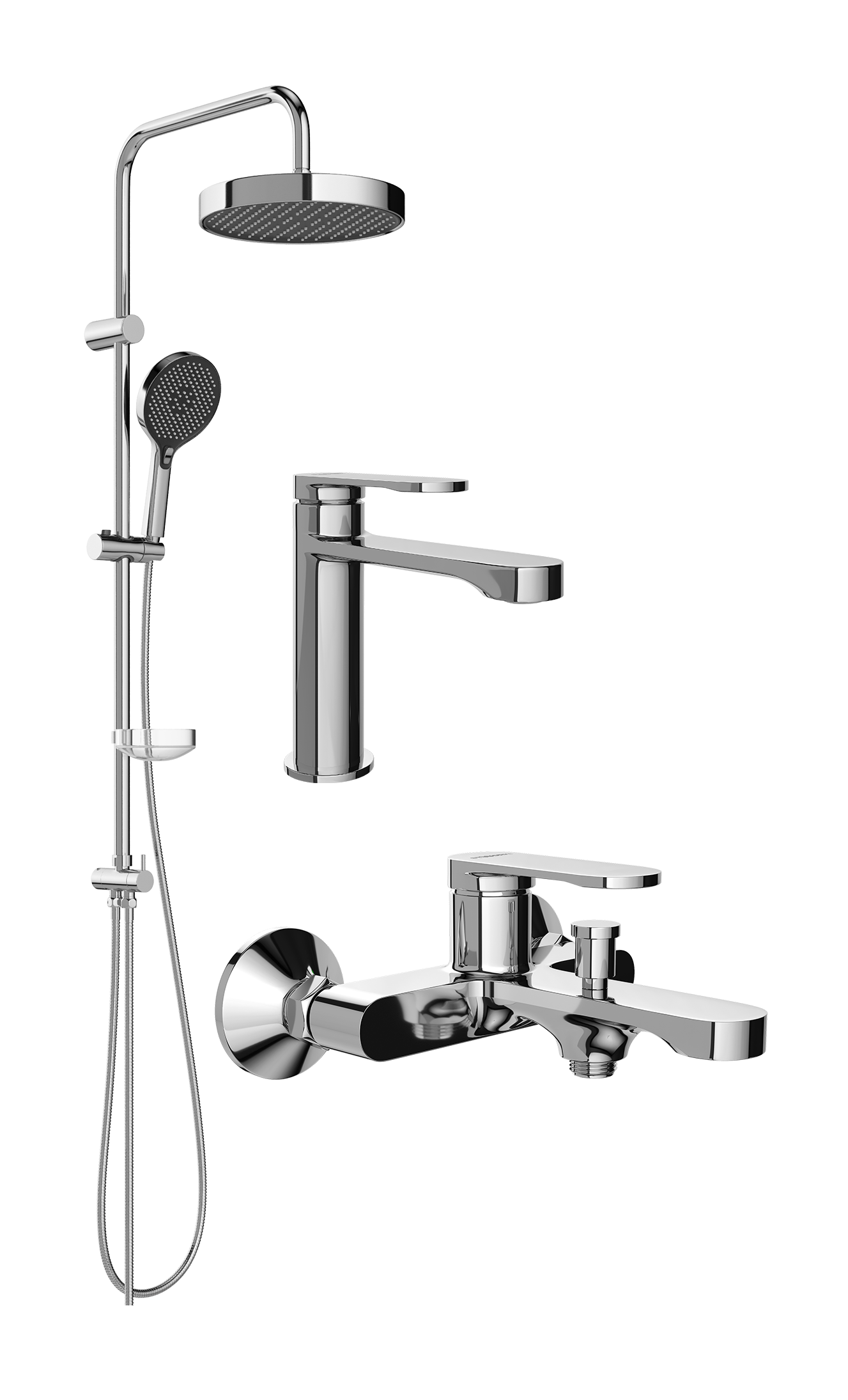 Комплект для ванной Смеситель STWORKI Ноттвиль S34010CR, хром + Стойка Молде S23180CR, хром + Смеситель S34100CR, хром