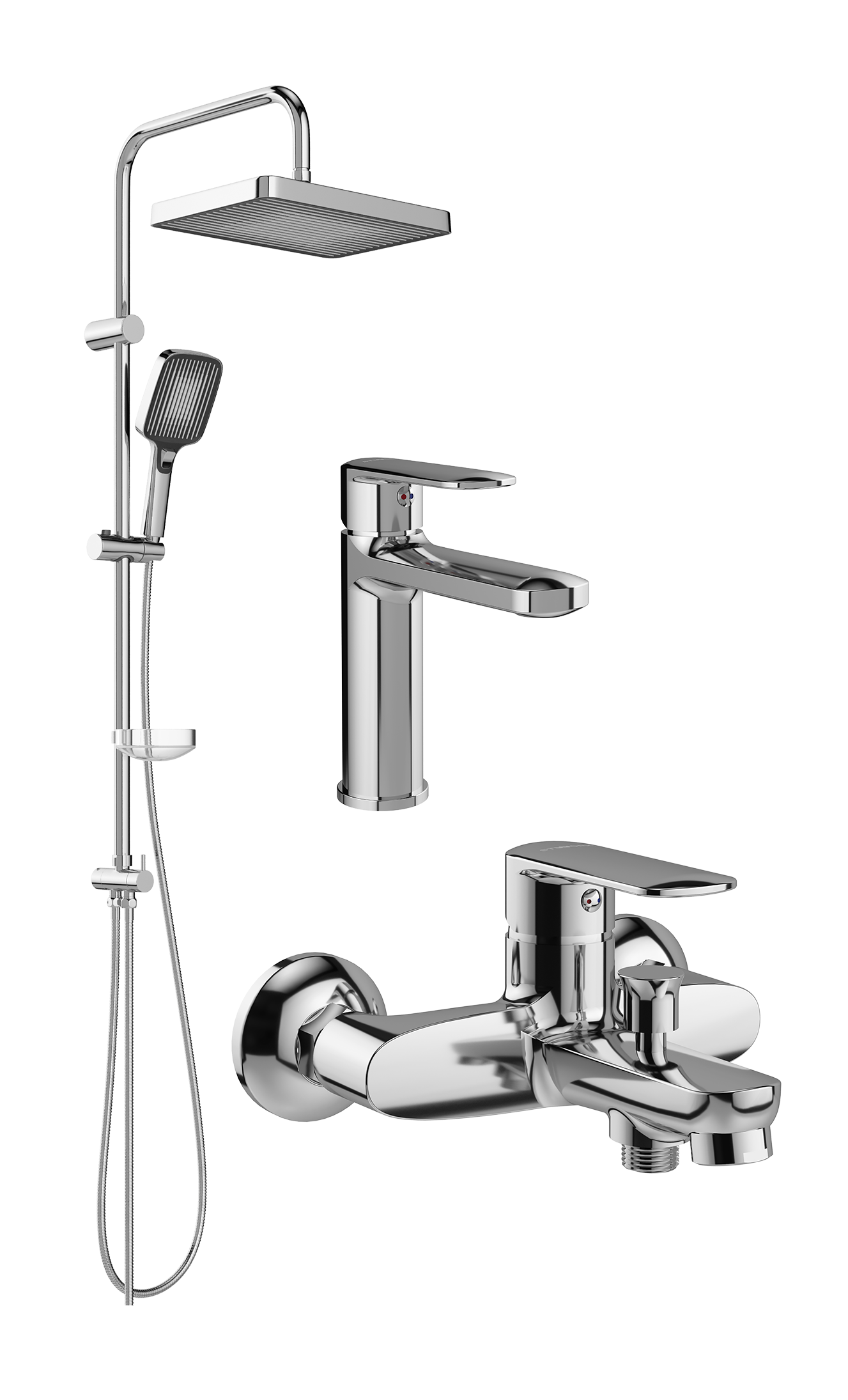 Комплект для ванной Смеситель STWORKI Хадстен S17010CR, хром + Стойка Берген S21180CR, хром + Смеситель S17100CR, хром