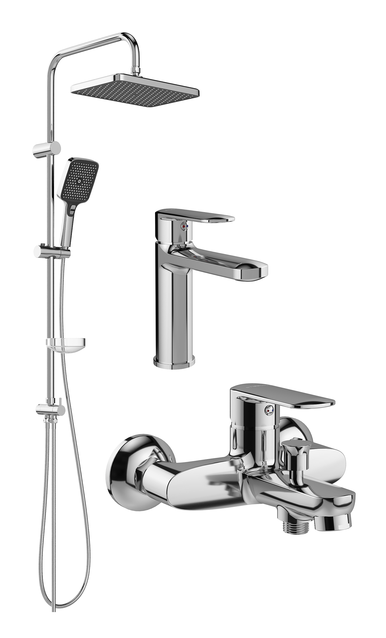 Комплект для ванной Смеситель STWORKI Хадстен S17010CR, хром + Стойка Вестерос S26180CR, хром + Смеситель S17100CR, хром