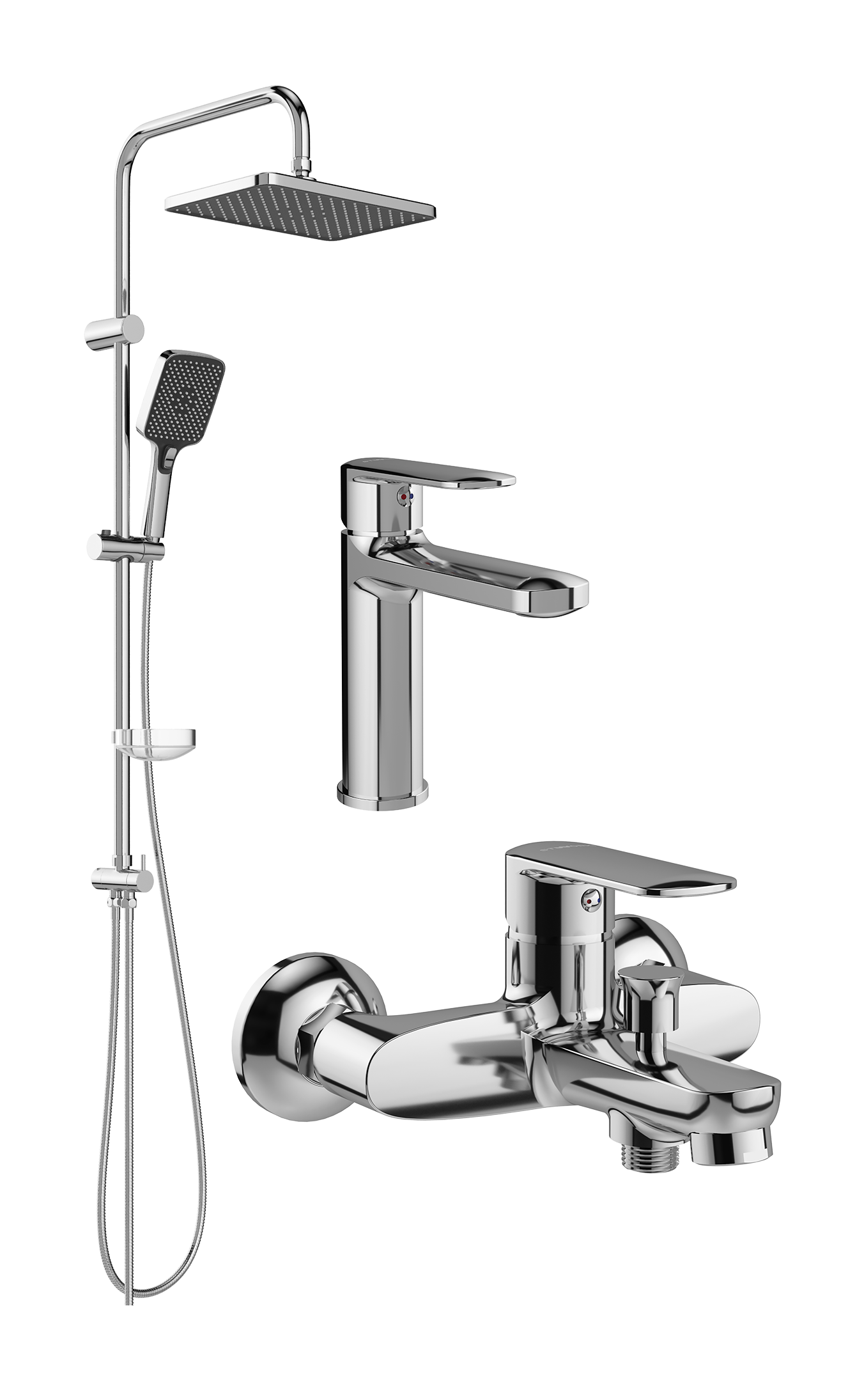 Комплект для ванной Смеситель STWORKI Хадстен S17010CR, хром + Стойка Колдинг S32180CR, хром + Смеситель S17100CR, хром