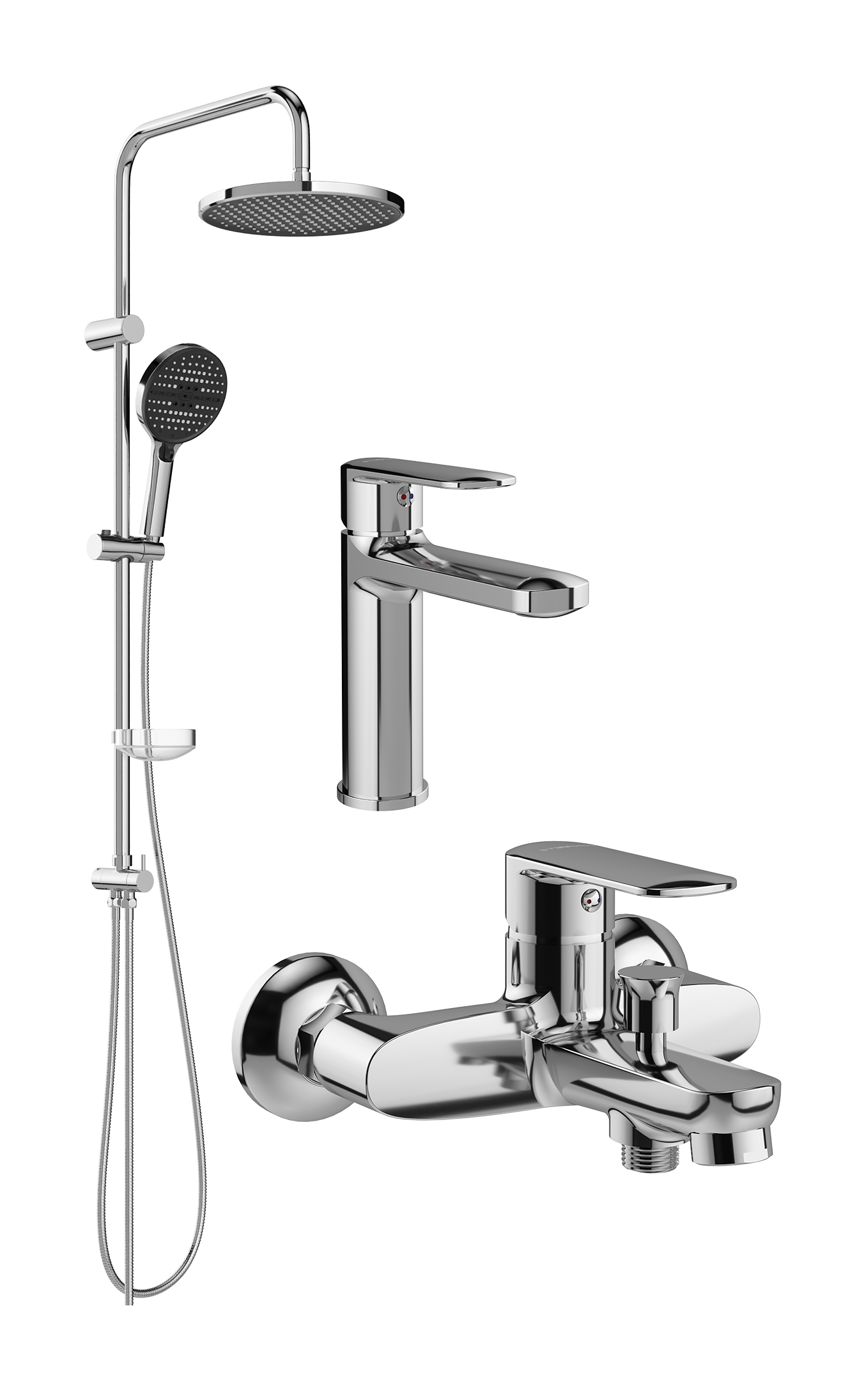 Комплект для ванной Смеситель STWORKI Хадстен S17010CR хром + Стойка Хальмстад S15180CR хром + Смеситель S17100CR хром