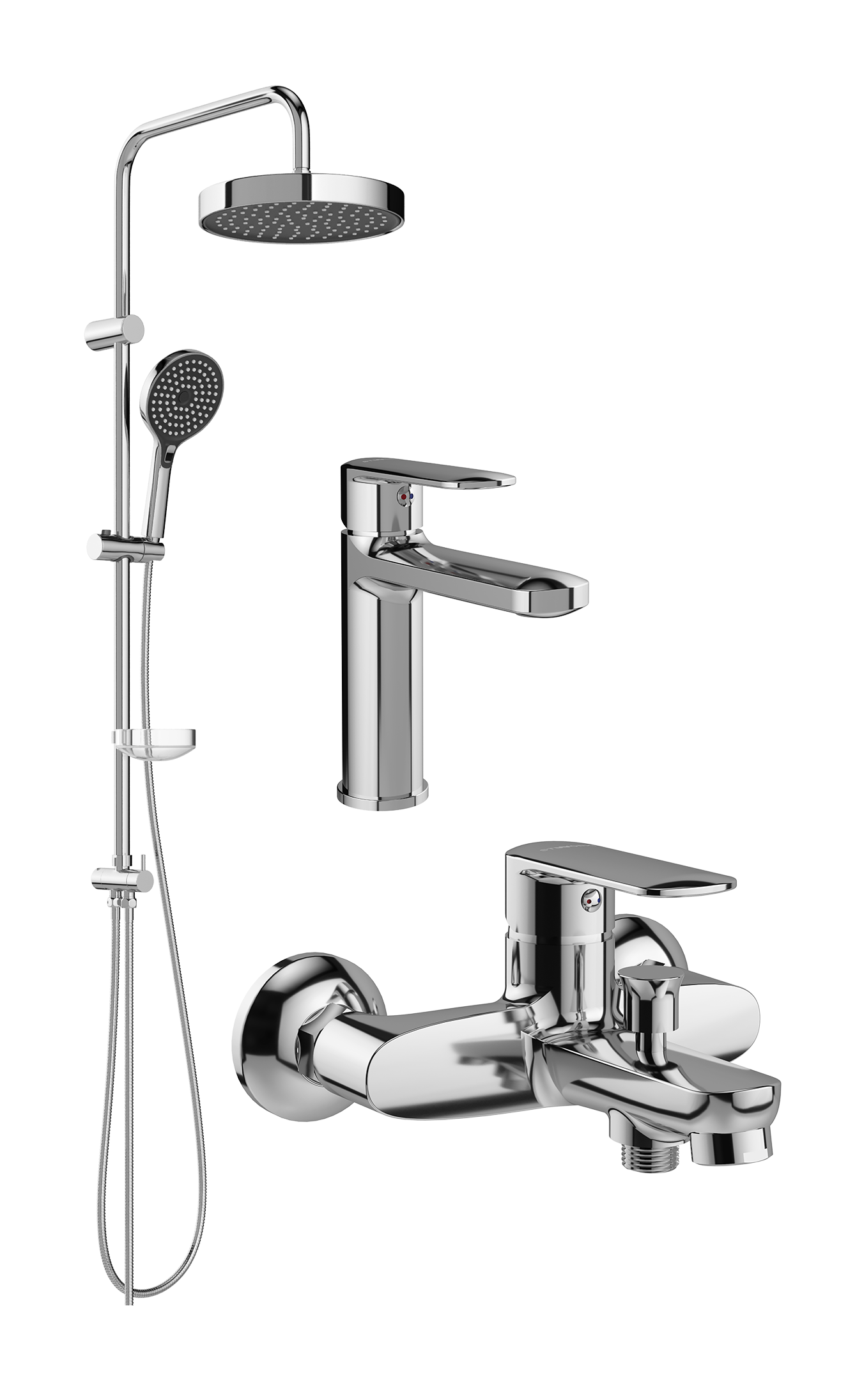 Комплект для ванной Смеситель STWORKI Хадстен S17010CR, хром + Стойка Хельсингборг S18180CR, хром + Смеситель S17100CR, хром
