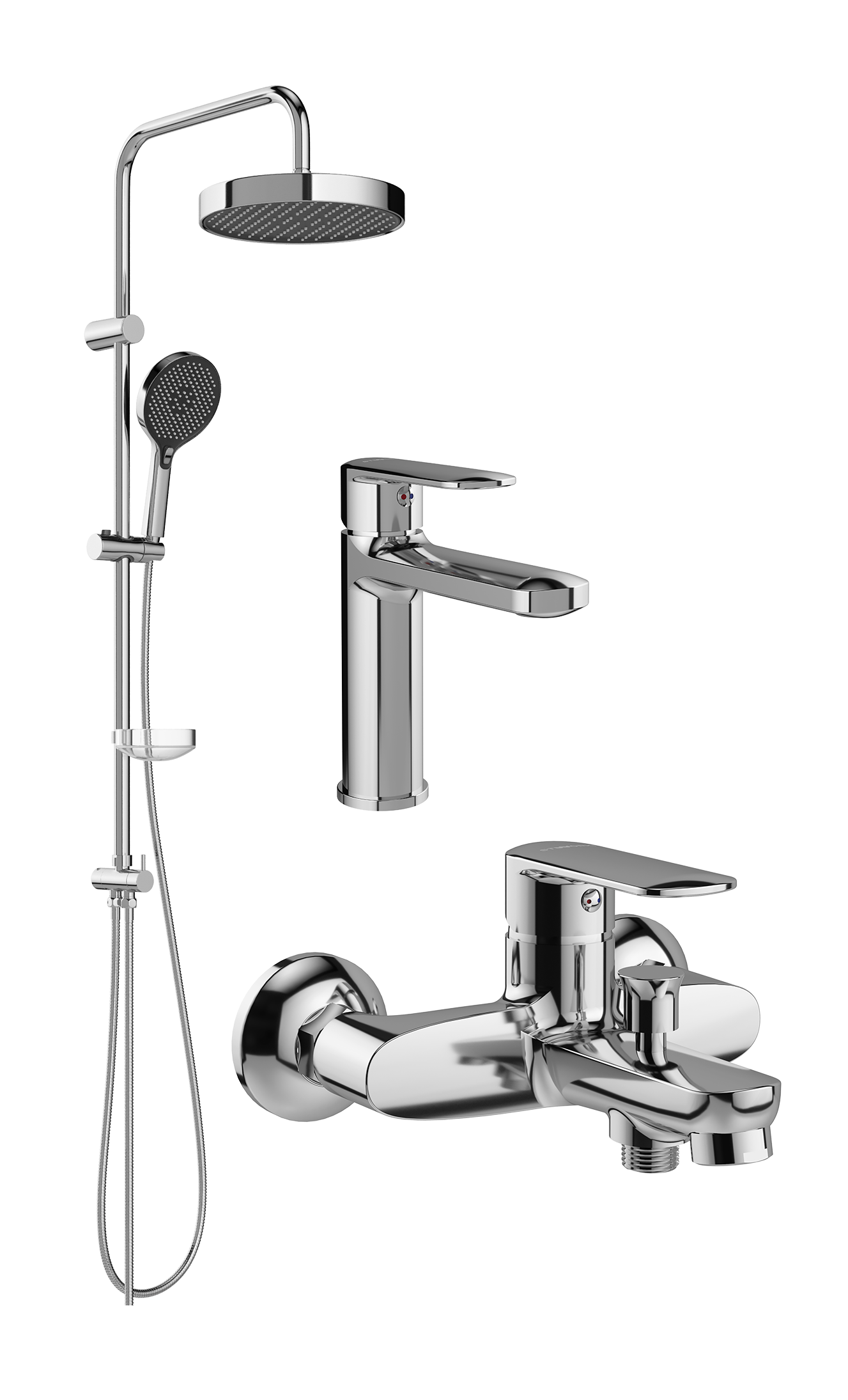 Комплект для ванной Смеситель STWORKI Хадстен S17010CR, хром + Стойка Молде S23180CR, хром + Смеситель S17100CR, хром