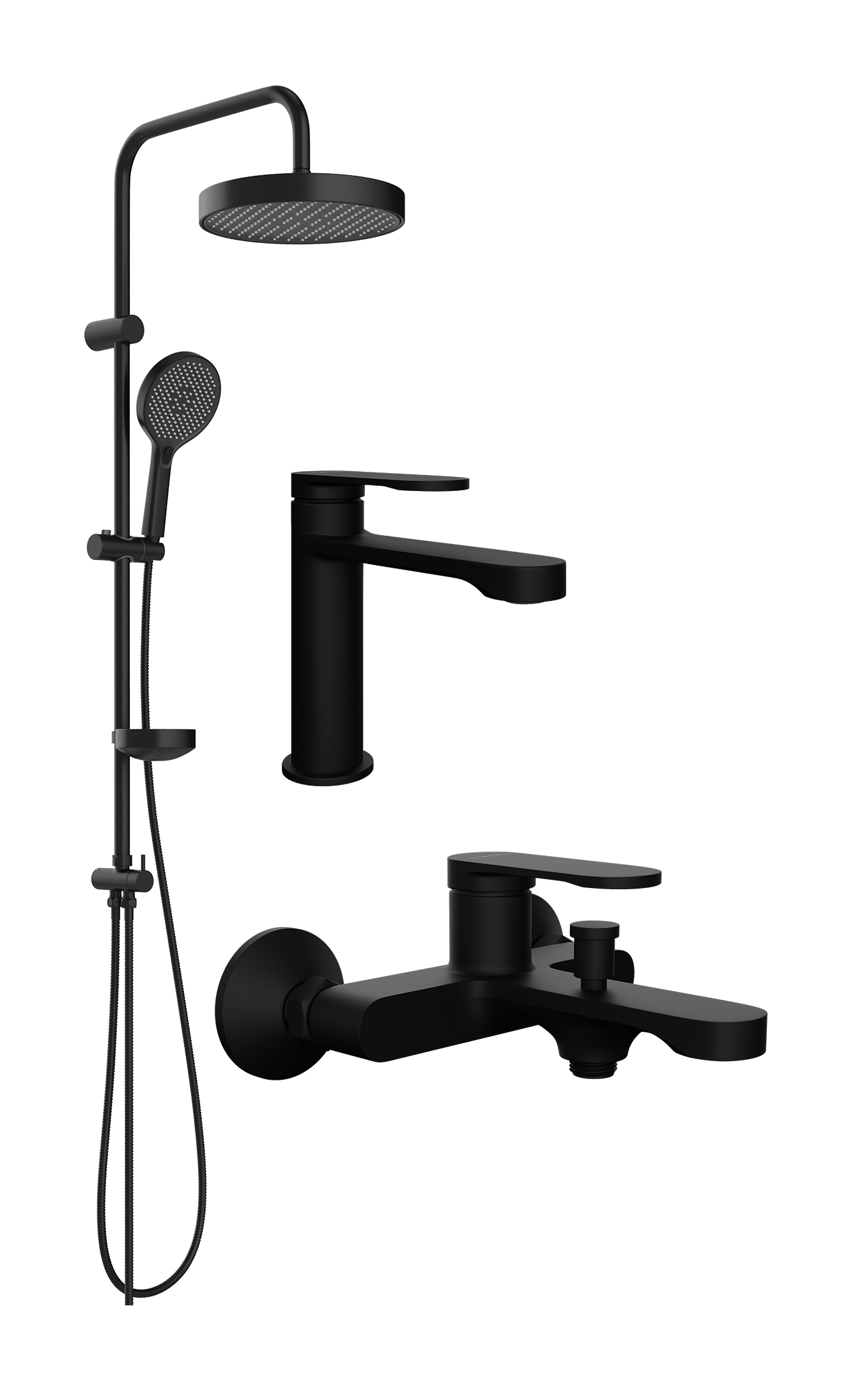 Комплект для ванной Смеситель STWORKI Ноттвиль S34010BK черный + Стойка Молде S23180BK матовая черная + Смеситель S34100BK матовый черный