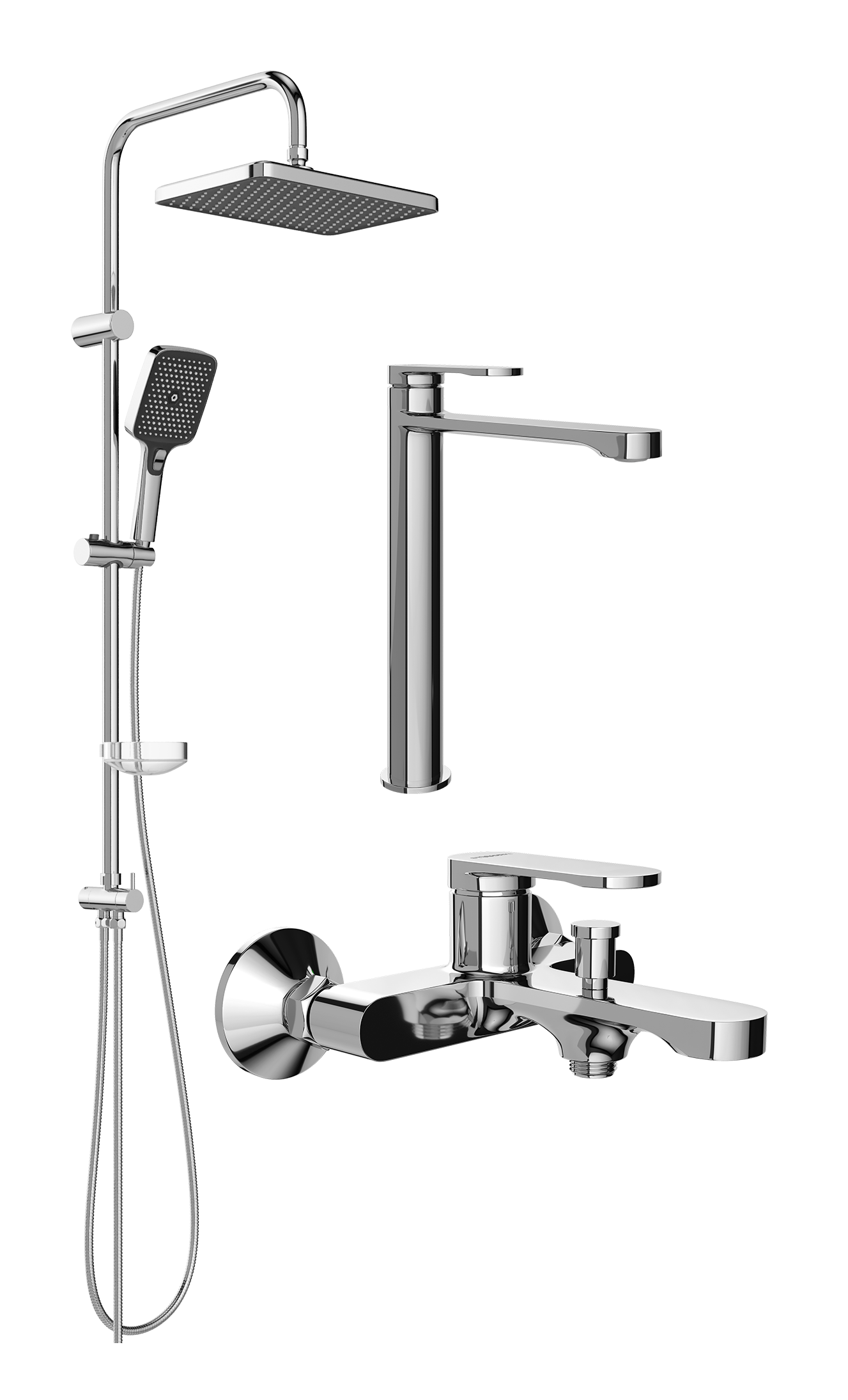 Комплект для ванной Смеситель STWORKI Ноттвиль S34020CR хром + Стойка Вестерос S26180CR хром + Смеситель S34100CR хром
