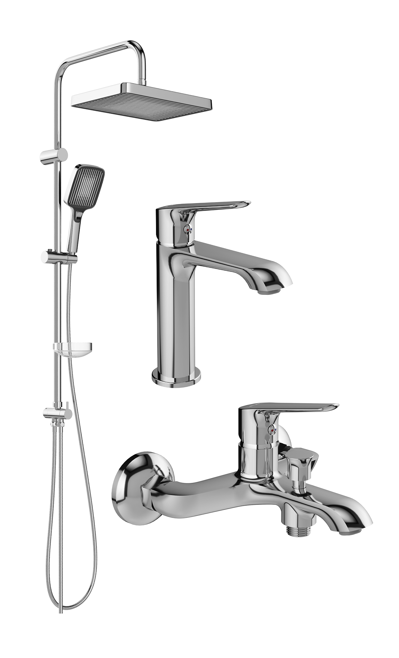Комплект для ванной Смеситель STWORKI Хельсингборг S18010CR хром + Стойка Берген S21180CR хром + Смеситель S18100CR хром