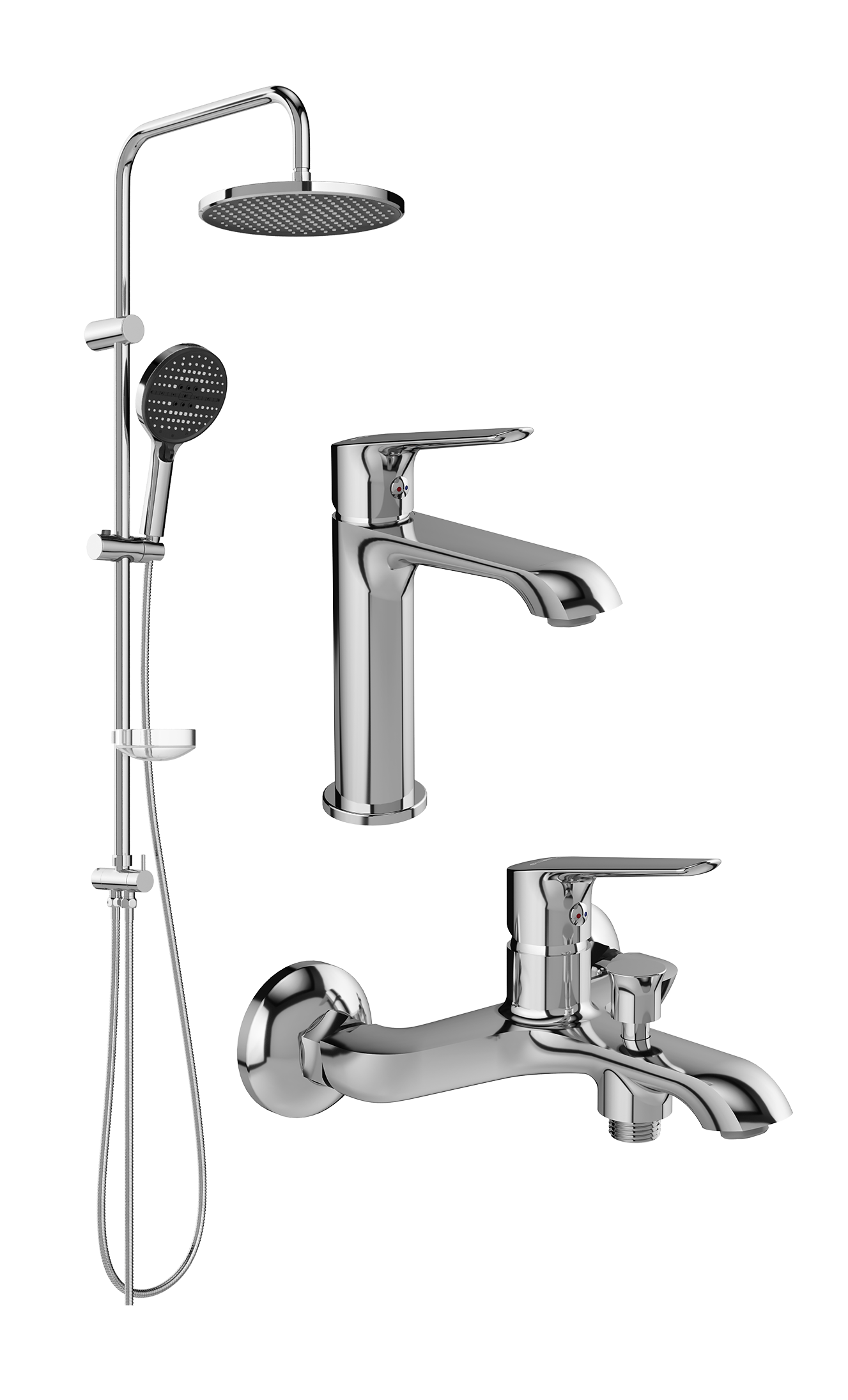 Комплект для ванной Смеситель STWORKI Хельсингборг S18010CR хром + Стойка Хальмстад S15180CR хром + Смеситель S18100CR хром