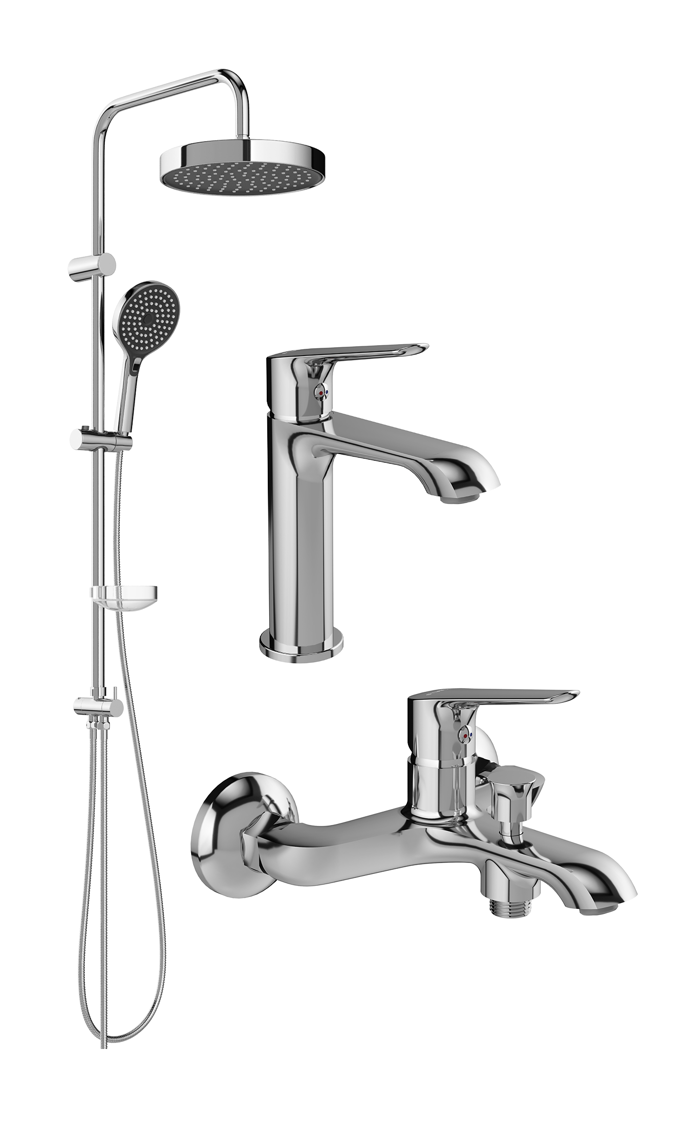 Комплект для ванной Смеситель STWORKI Хельсингборг S18010CR хром + Стойка S18180CR хром + Смеситель S18100CR хром