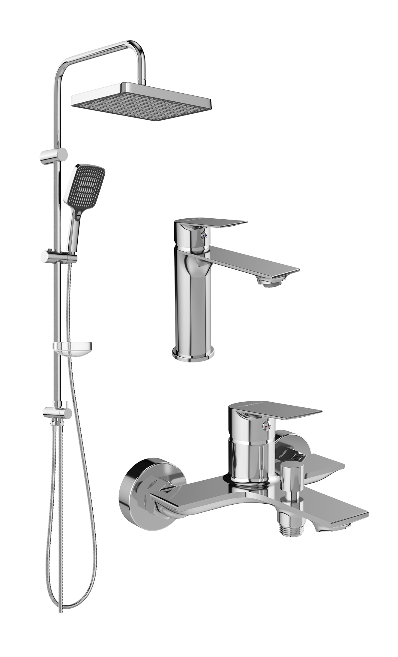 Комплект для ванной Смеситель STWORKI Рандерс S19010CR хром + Стойка Хадстен S17180CR хром + Смеситель S19100CR хром