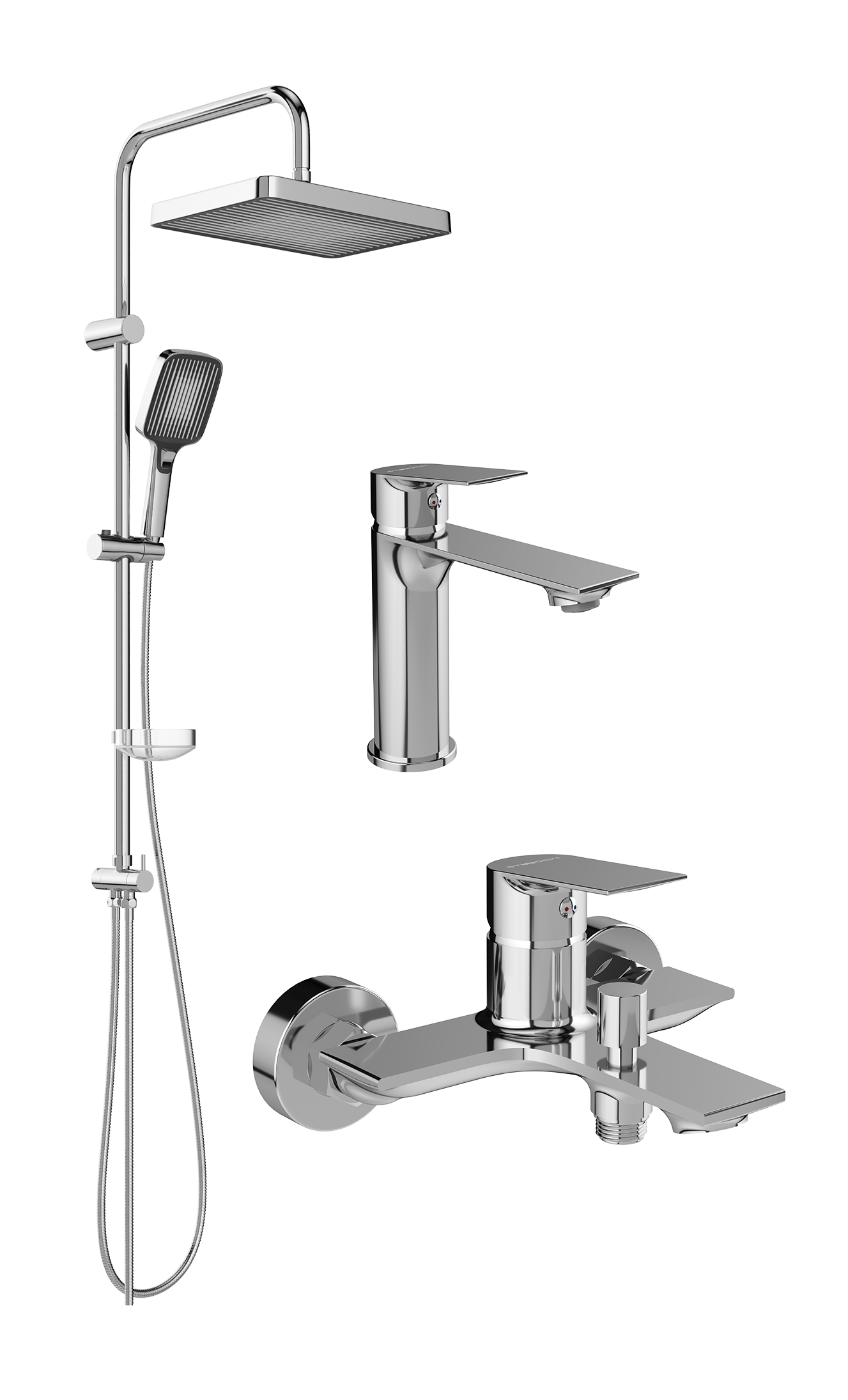 Комплект для ванной Смеситель STWORKI Рандерс S19010CR хром + Стойка Берген S21180CR хром + Смеситель S19100CR хром