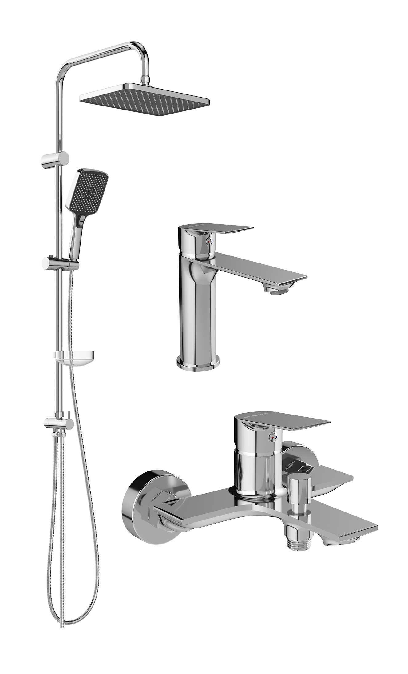 Комплект для ванной Смеситель STWORKI Рандерс S19010CR хром + Стойка Колдинг S32180CR хром + Смеситель S19100CR хром
