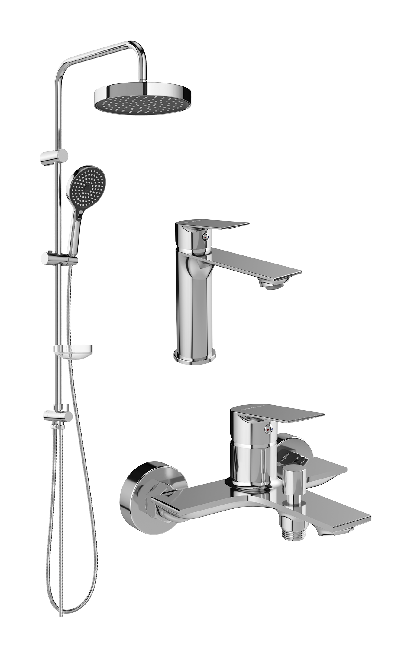 Комплект для ванной Смеситель STWORKI Рандерс S19010CR хром + Стойка Хельсингборг S18180CR хром + Смеситель S19100CR хром