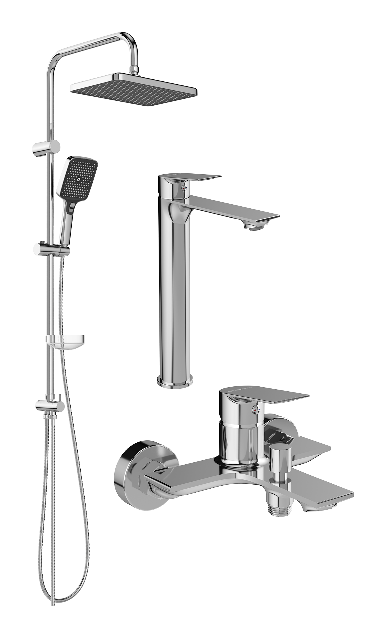 Комплект для ванной Смеситель STWORKI Рандерс S19020CR хром + Стойка Вестерос S26180CR хром + Смеситель S19100CR хром