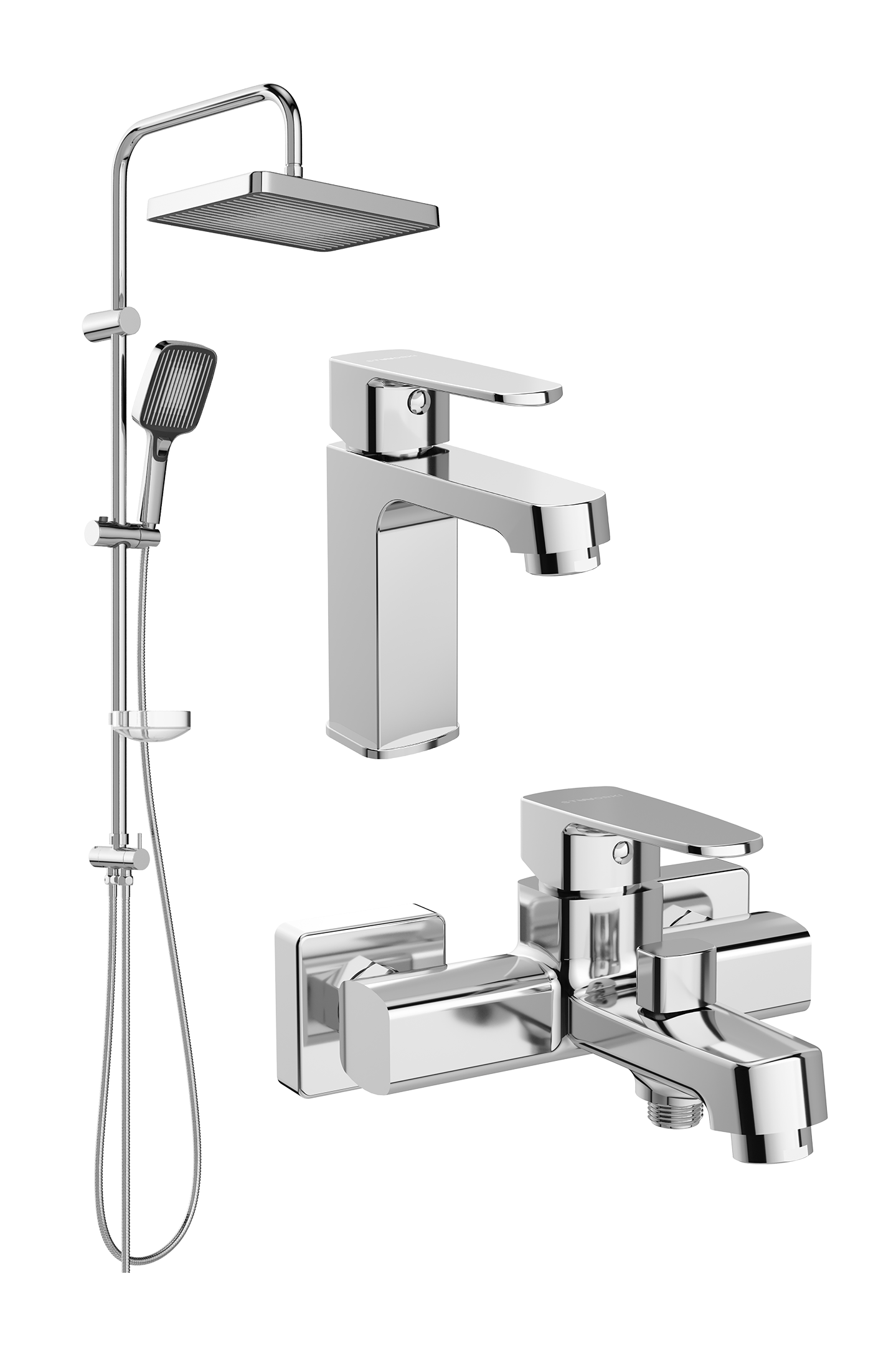 Комплект для ванной Смеситель STWORKI Купервик S22010CR хром + Стойка Берген S21180CR хром + Смеситель S22100CR хром