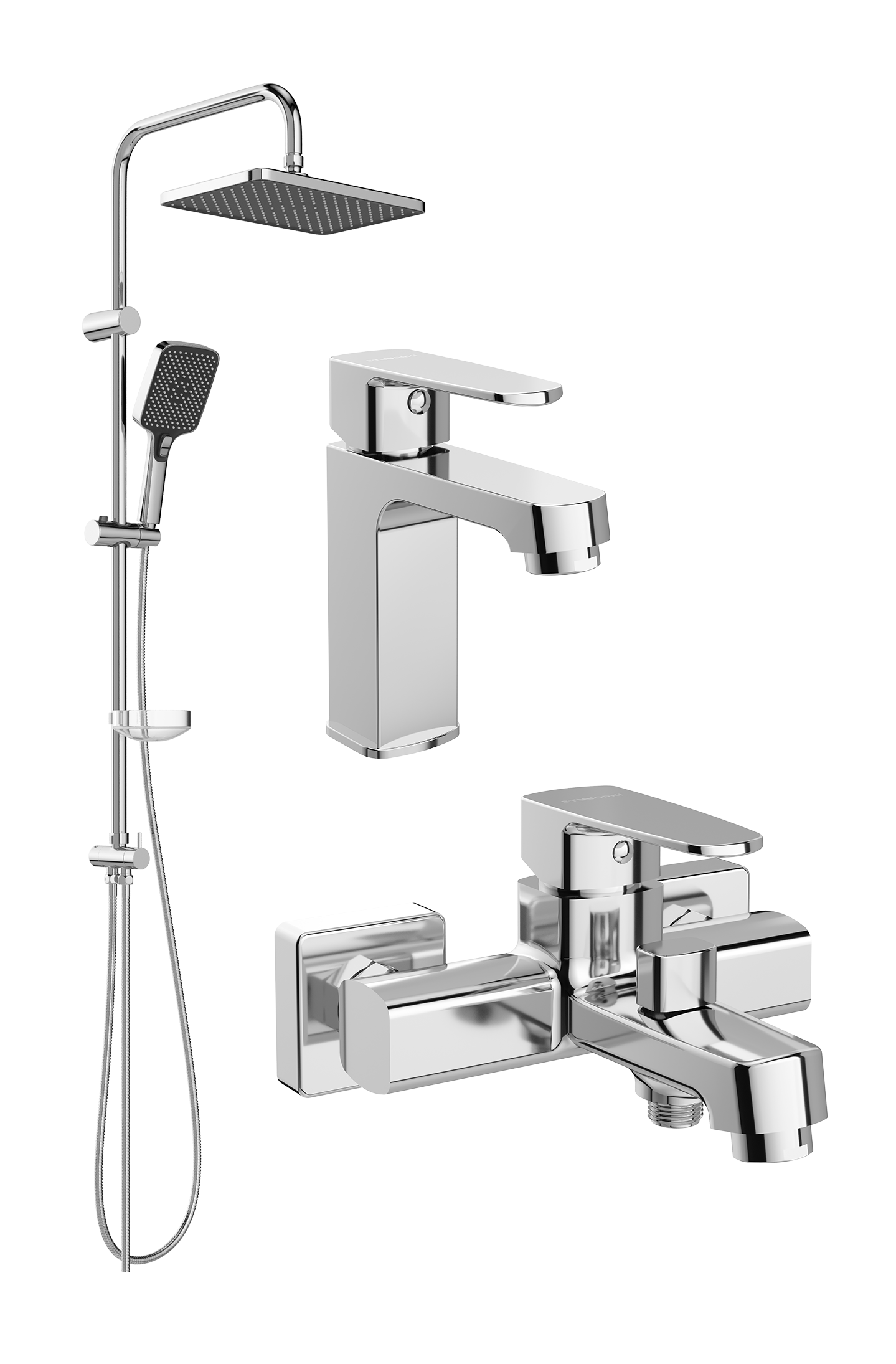 Комплект для ванной Смеситель STWORKI Купервик S22010CR хром + Стойка Колдинг S32180CR хром + Смеситель S22100CR хром