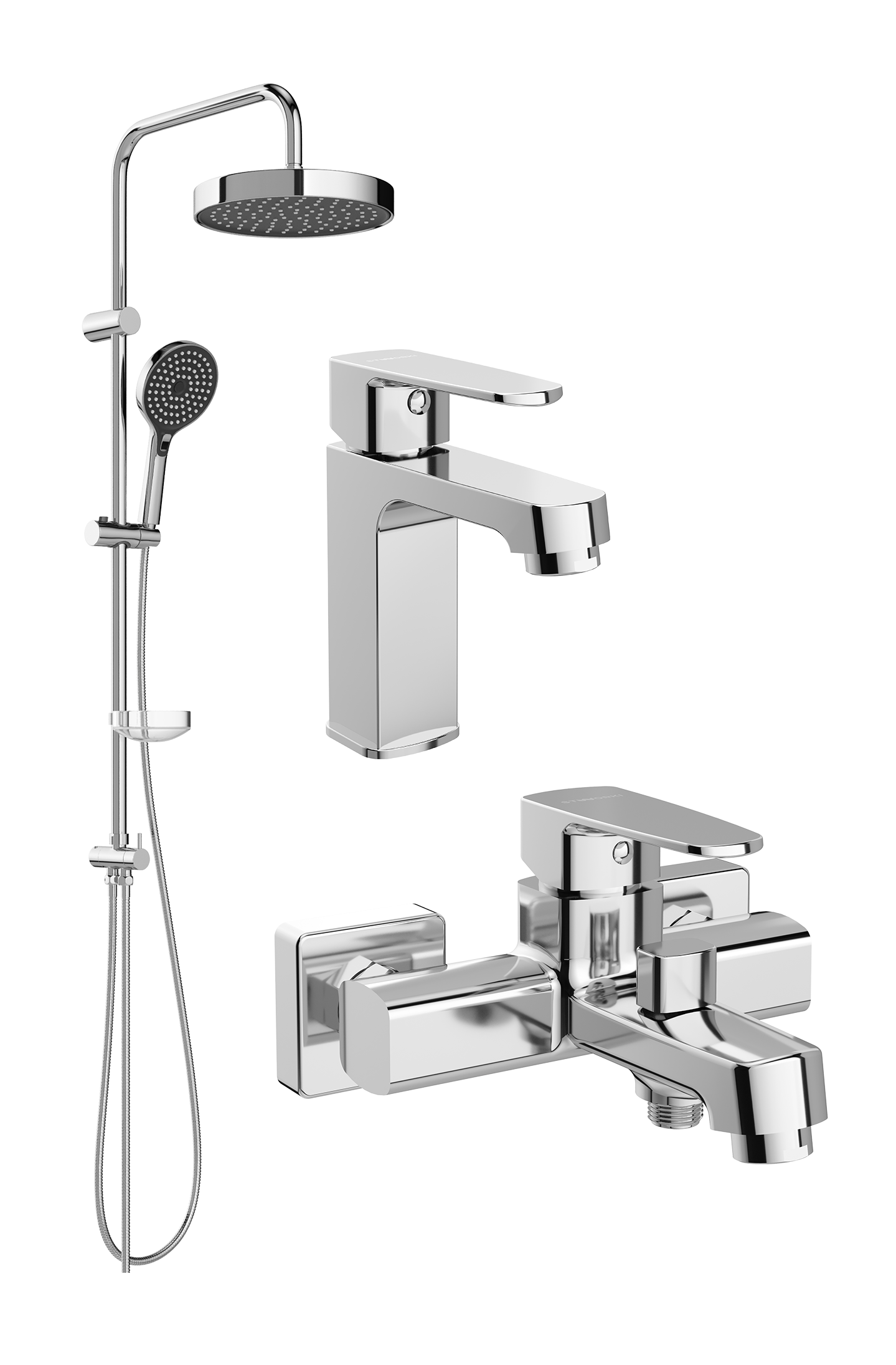 Комплект для ванной Смеситель STWORKI Купервик S22010CR хром + Стойка Хельсингборг S18180CR хром + Смеситель S22100CR хром
