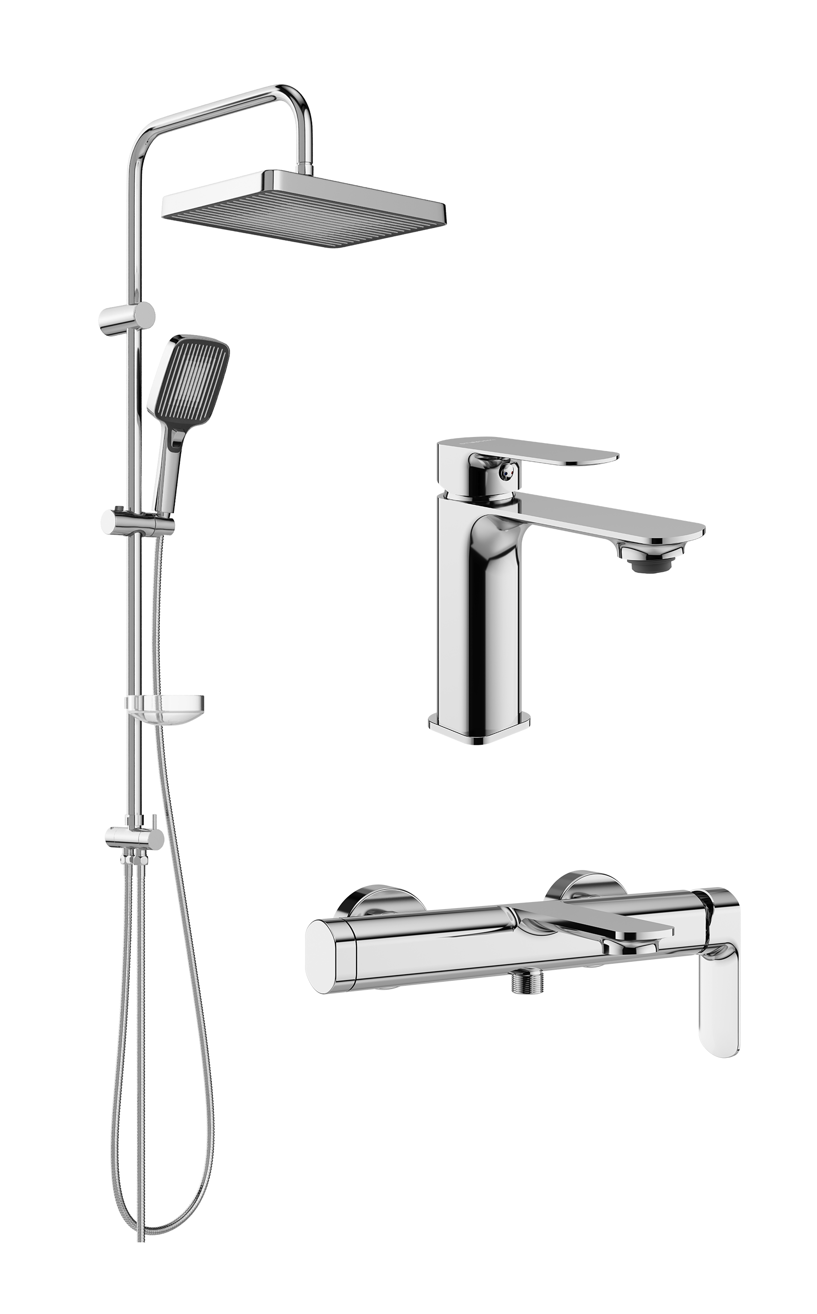 Комплект для ванной Смеситель STWORKI Вестерос S26010CR хром + Стойка Берген S21180CR хром + Смеситель S26100CR хром