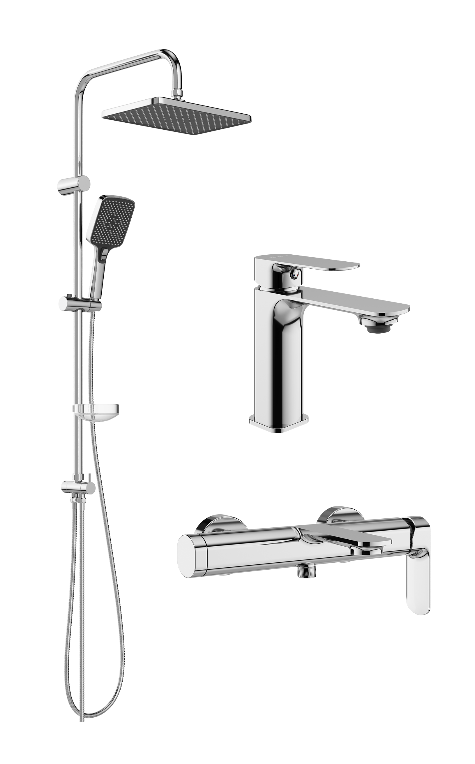 Комплект для ванной Смеситель STWORKI Вестерос S26010CR хром + Стойка Колдинг S32180CR хром + Смеситель S26100CR хром