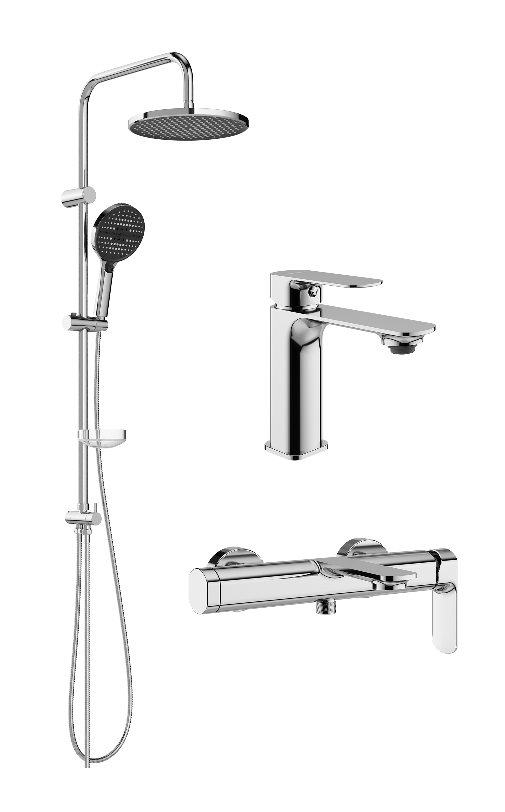 Комплект для ванной Смеситель STWORKI Вестерос S26010CR хром + Стойка Хальмстад S15180CR хром + Смеситель S26100CR хром