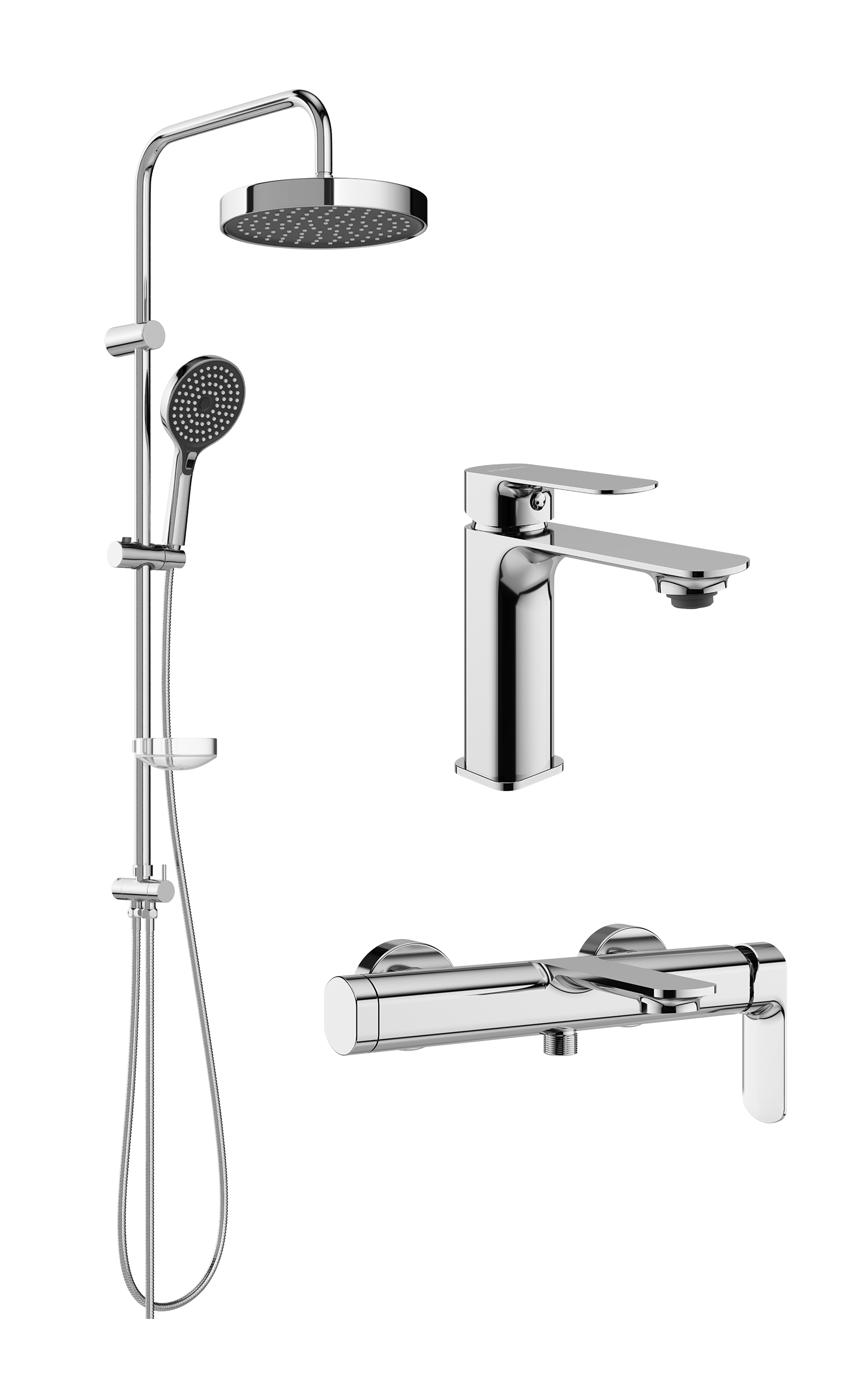 Комплект для ванной Смеситель STWORKI Вестерос S26010CR хром + Стойка Хельсингборг S18180CR хром + Смеситель S26100CR хром