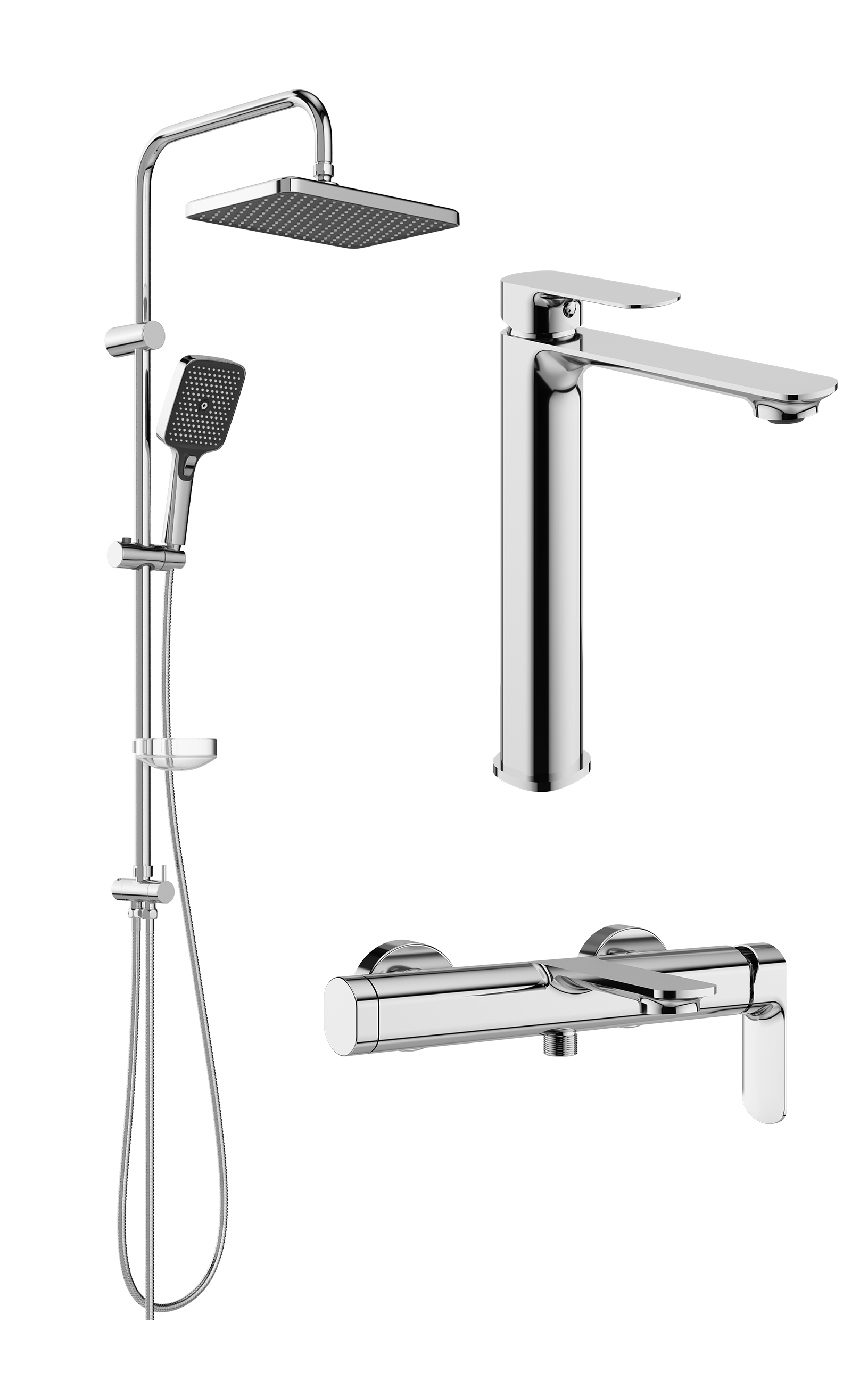Комплект для ванной Смеситель STWORKI Вестерос S26020CR хром + Стойка S26180CR хром + Смеситель S26100CR хром
