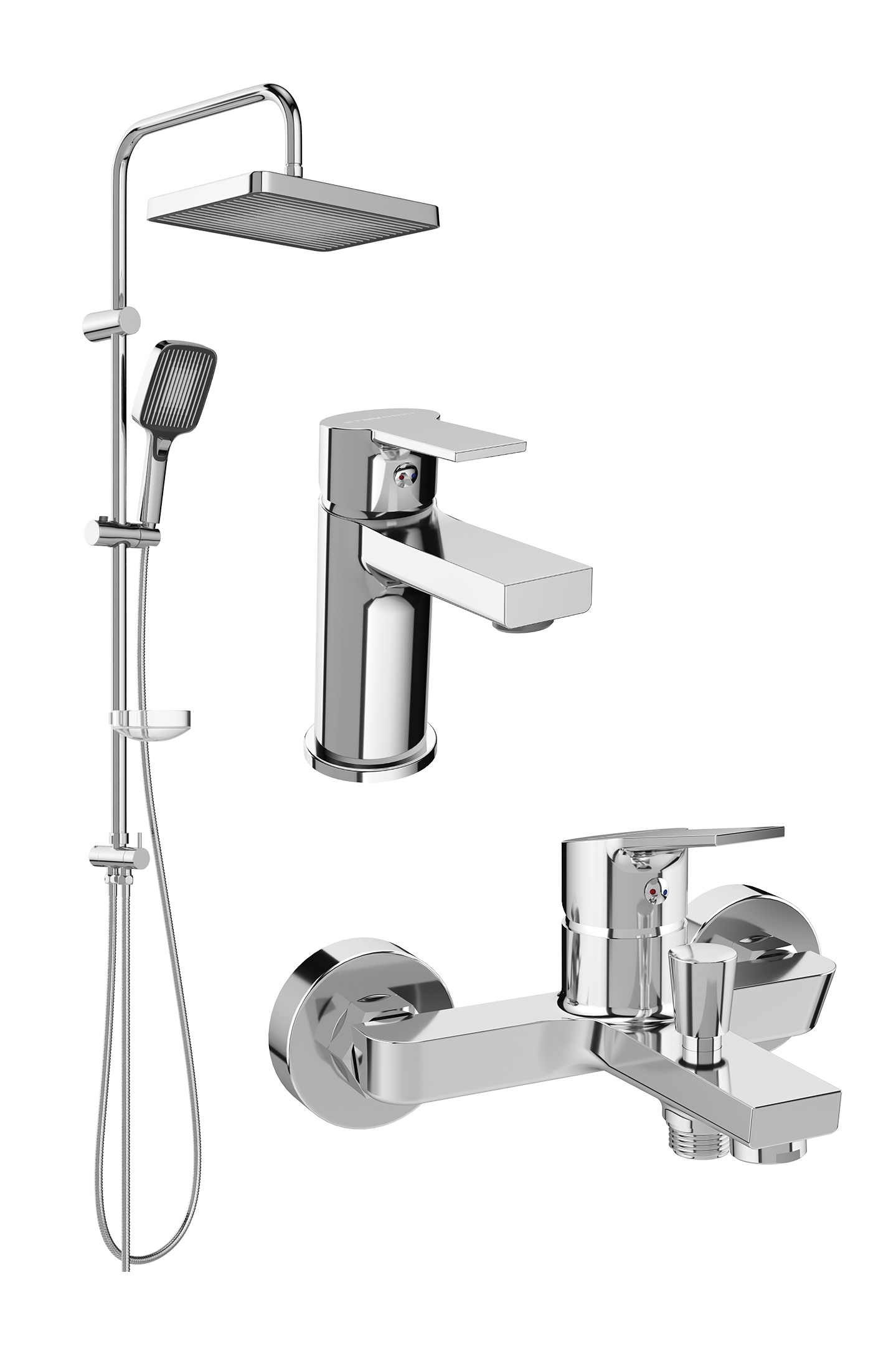 Комплект для ванной Смеситель STWORKI Кронборг S28010CR хром + Стойка Берген S21180CR + Смеситель S28100CR хром