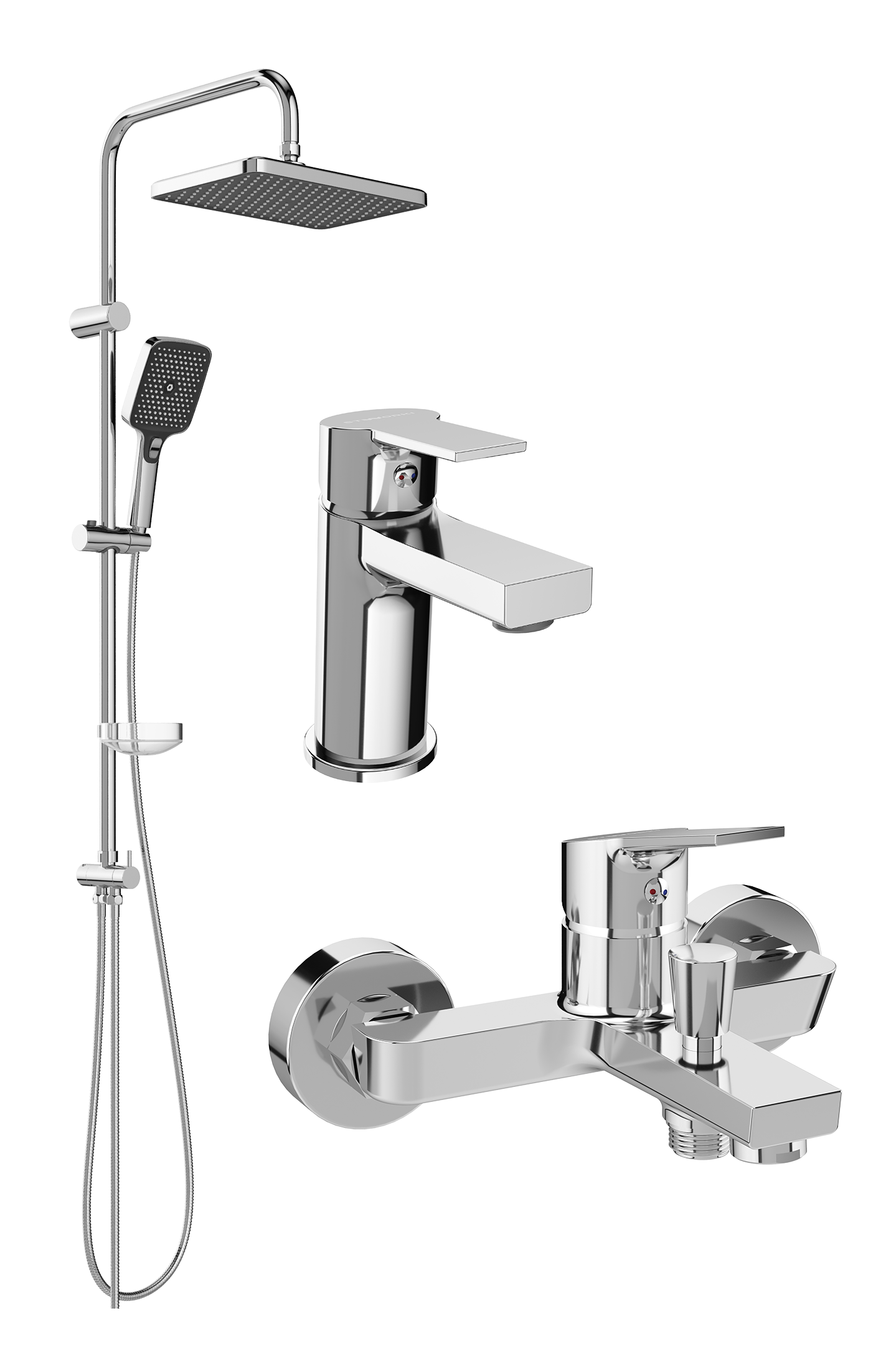 Комплект для ванной Смеситель STWORKI Кронборг S28010CR хром + Стойка Вестерос S26180CR + Смеситель S28100CR хром